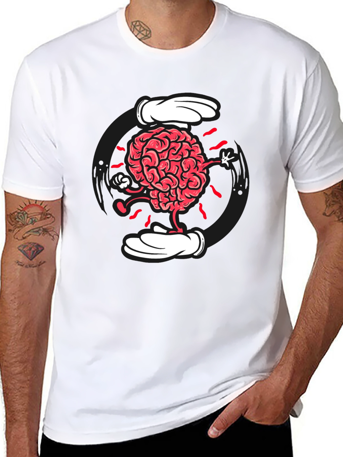 Black Cartoon Brain Graphic Tee - Black Cotton Blend view 8