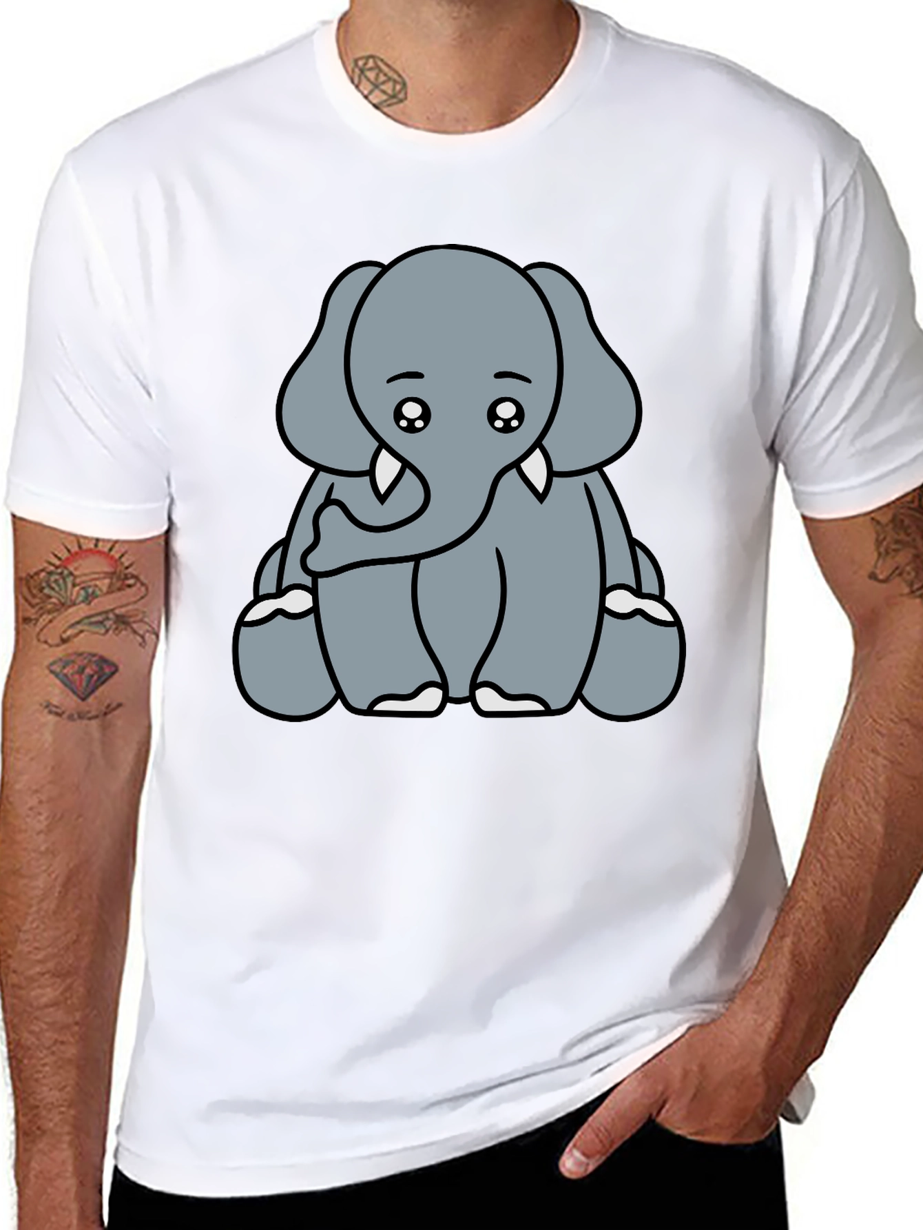 Black Cute Elephant Graphic Tee - Soft Cotton Blend view 8