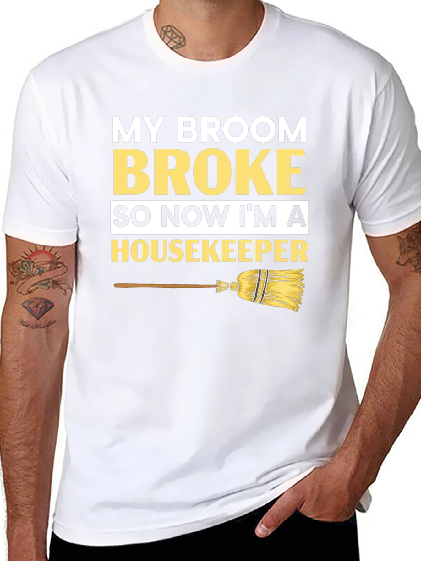 Black Broom Broke Housekeeper T-Shirt - Funny Cleaning Tee view 8