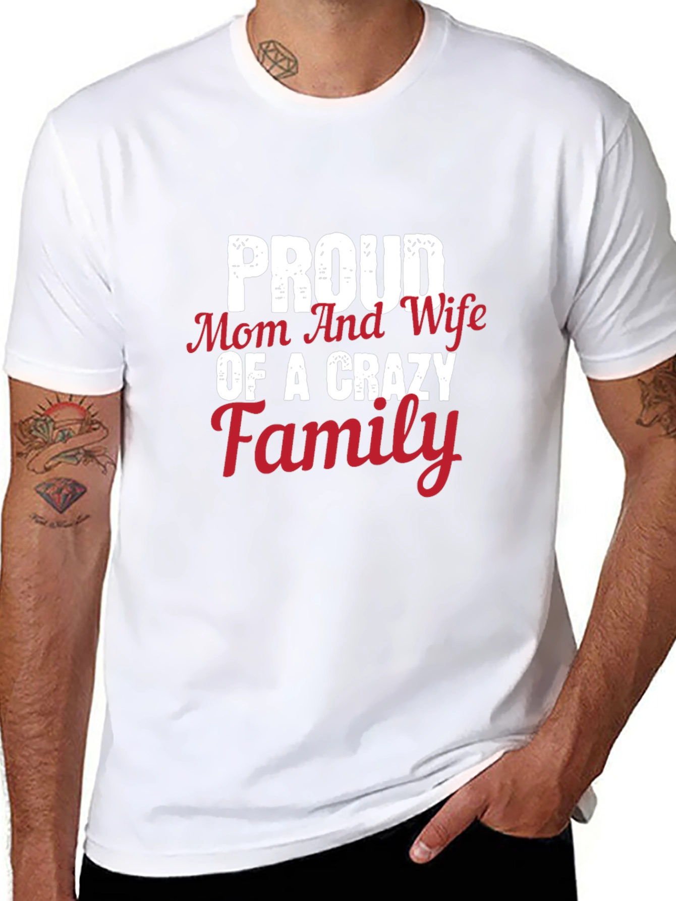 Black Proud Mom Wife of a Crazy Family Black T-Shirt view 8