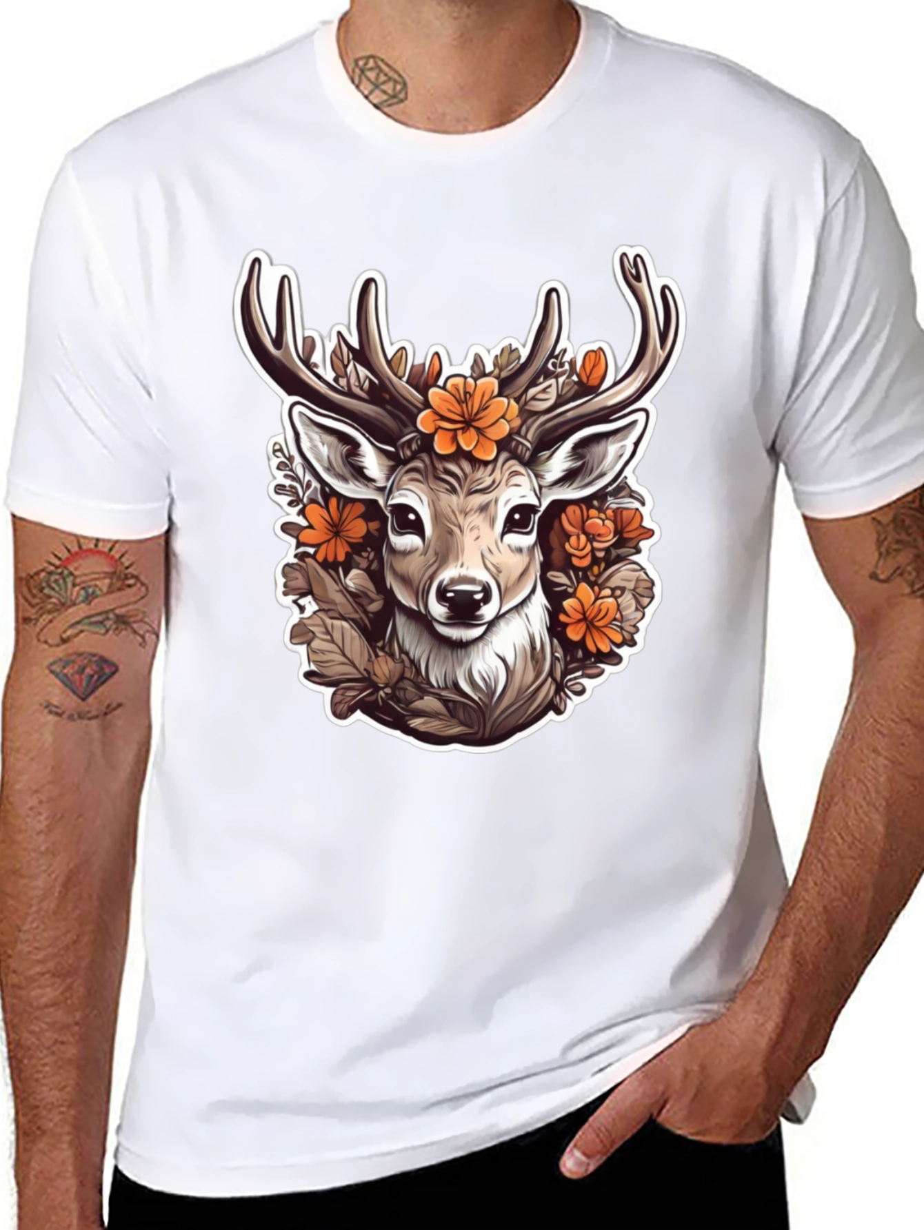 Black Floral Deer Head Graphic T-Shirt view 8