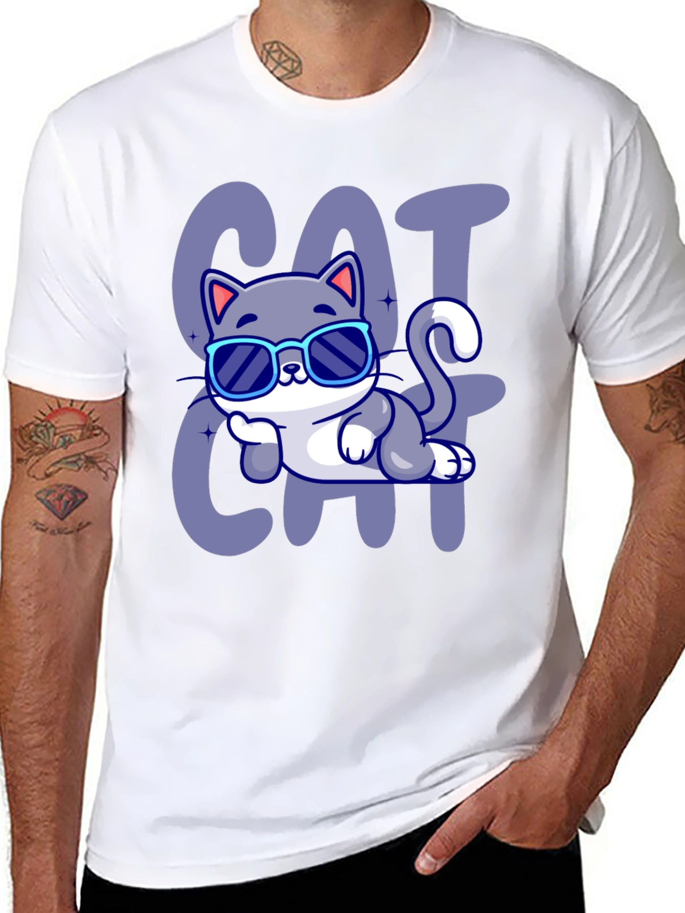 Black Cool Cat Cartoon T-Shirt view 8