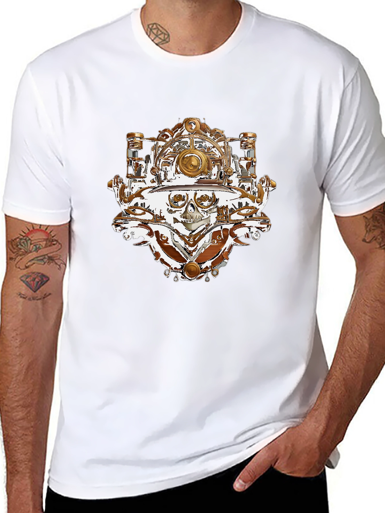 Black Steampunk Skull T-Shirt - Unique Graphic Tee view 8