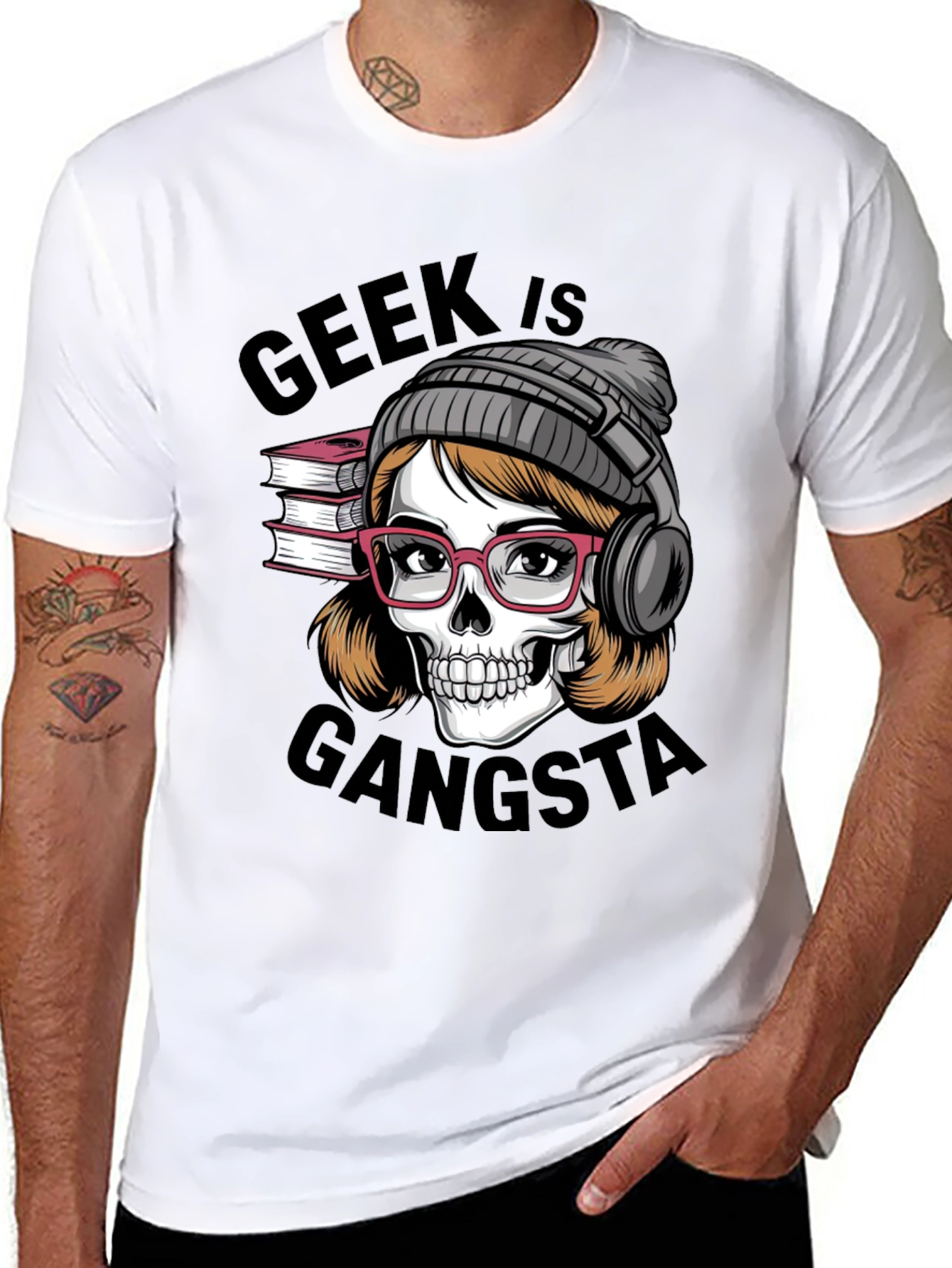 Black Geek is Gangsta T-Shirt - Skull with Glasses and Headphones view 8