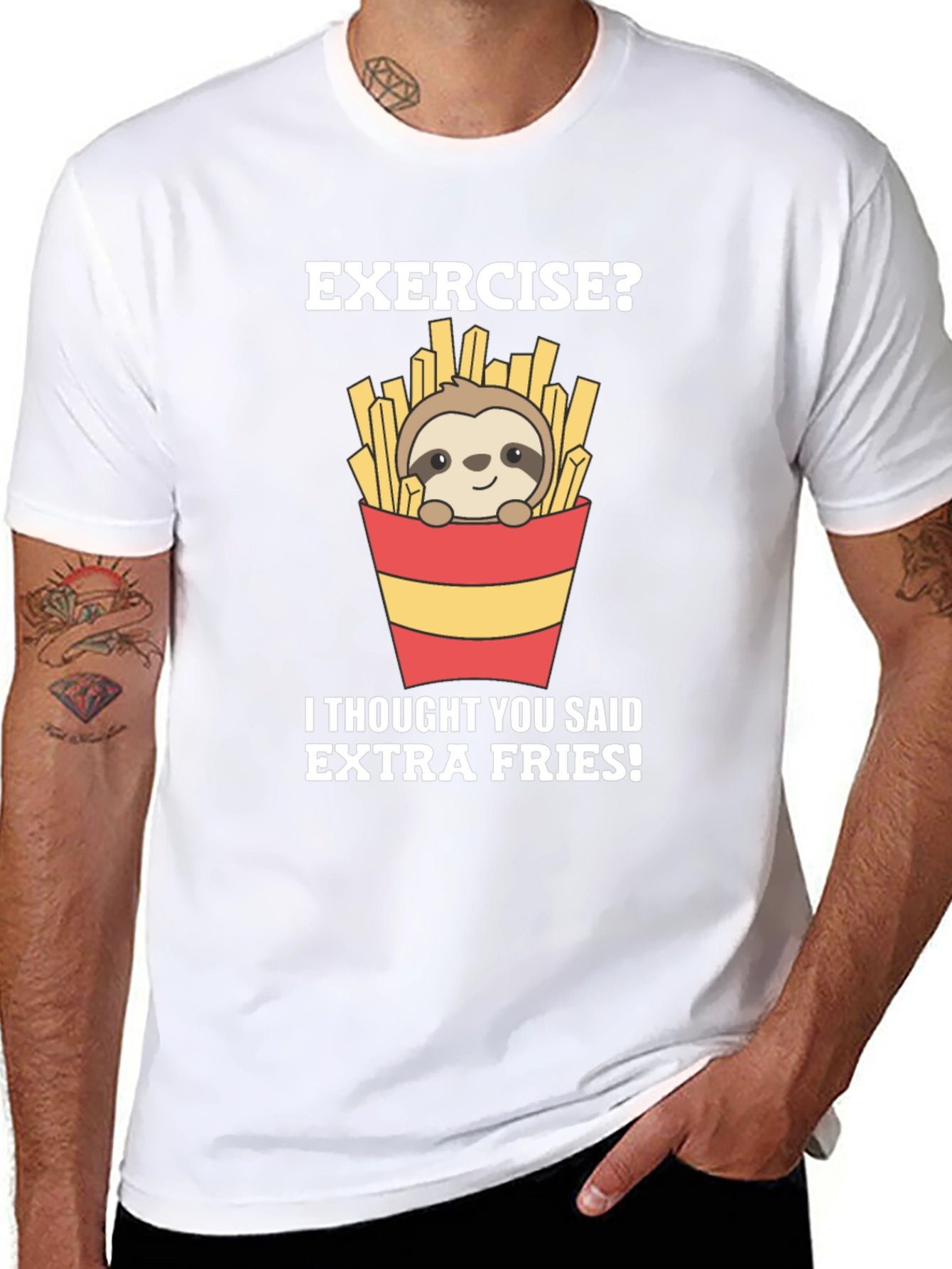 Black Exercise? Extra Fries Sloth Graphic Tee view 8