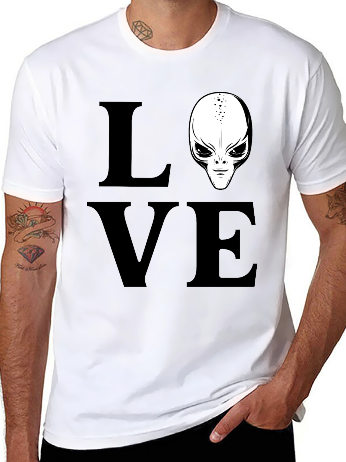 Black Love Alien Black T-Shirt, Sci-Fi Design view 8