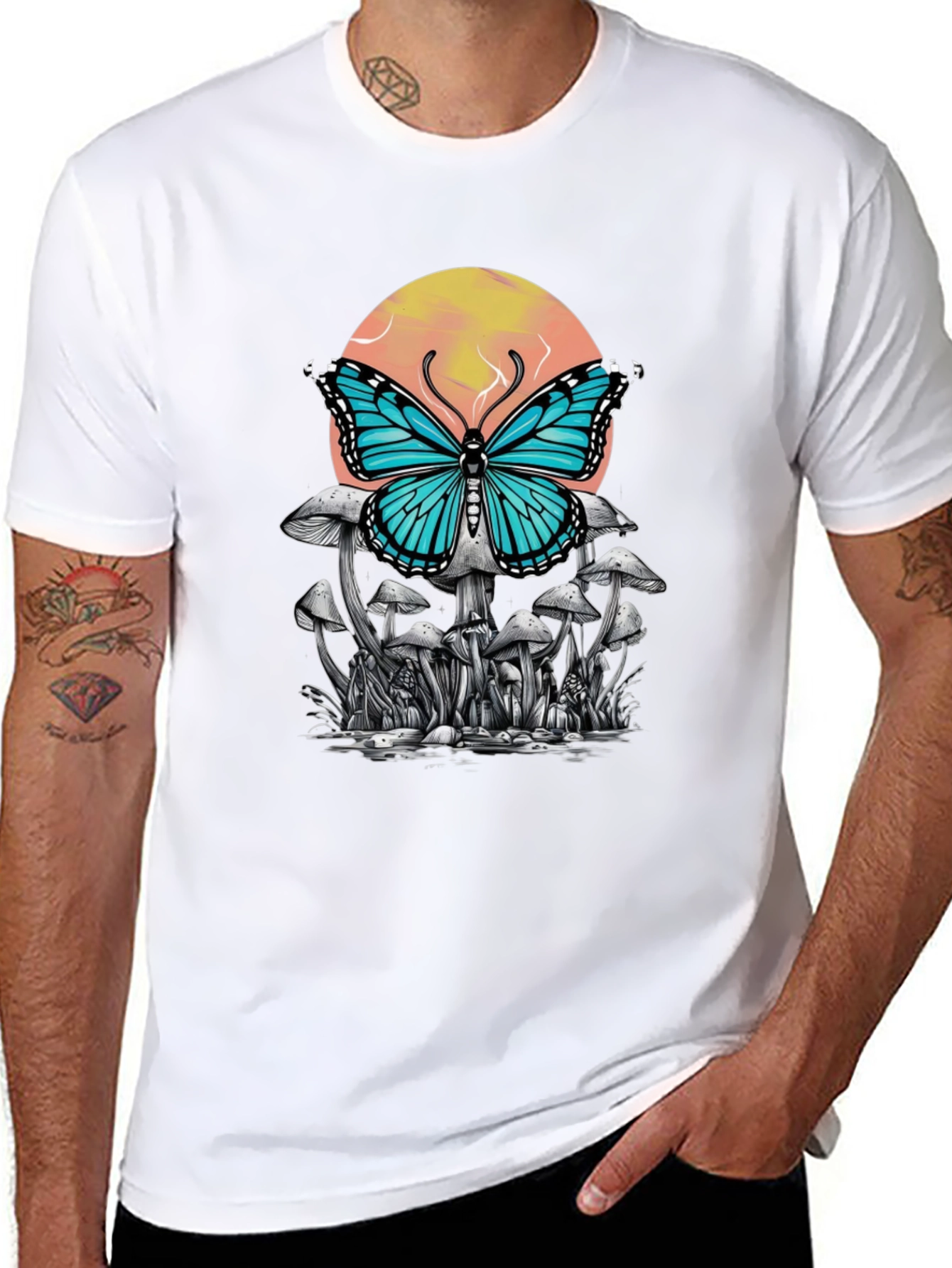 Black Butterfly Mushroom Graphic Tee - Black view 8