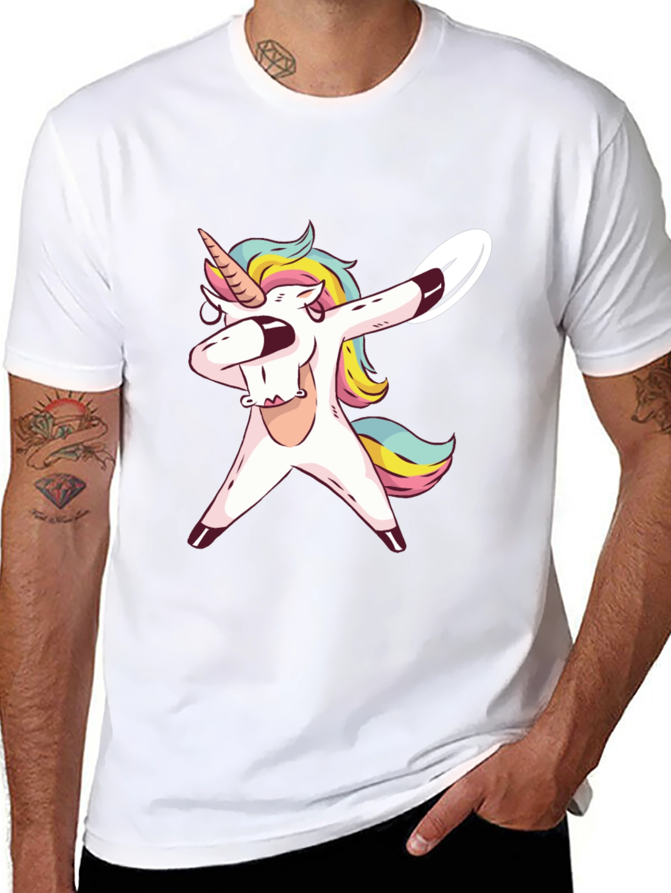 Black Dabbing Unicorn Graphic Tee - Black Cotton T-Shirt view 8