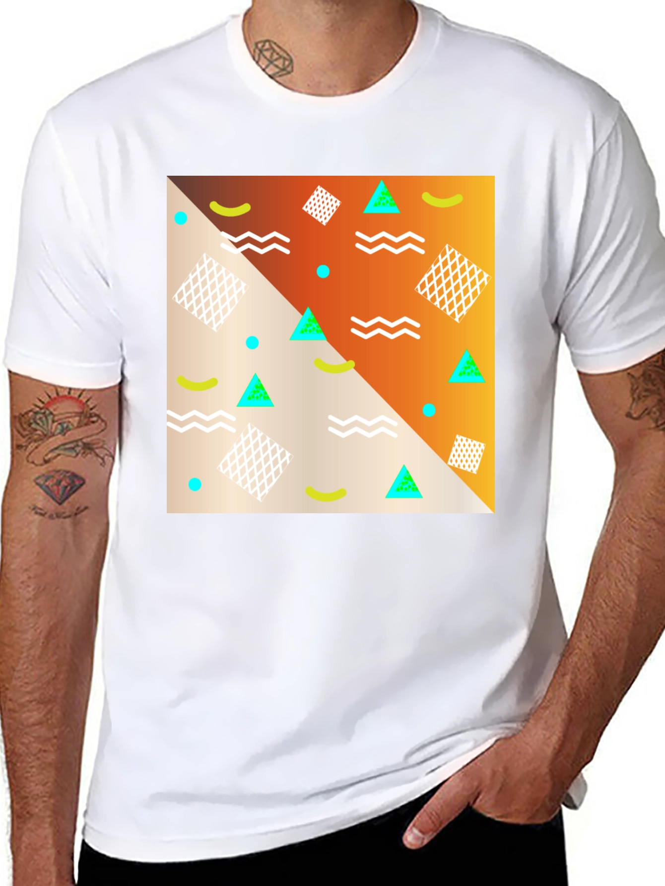 Black Retro Geometric Print T-Shirt view 8