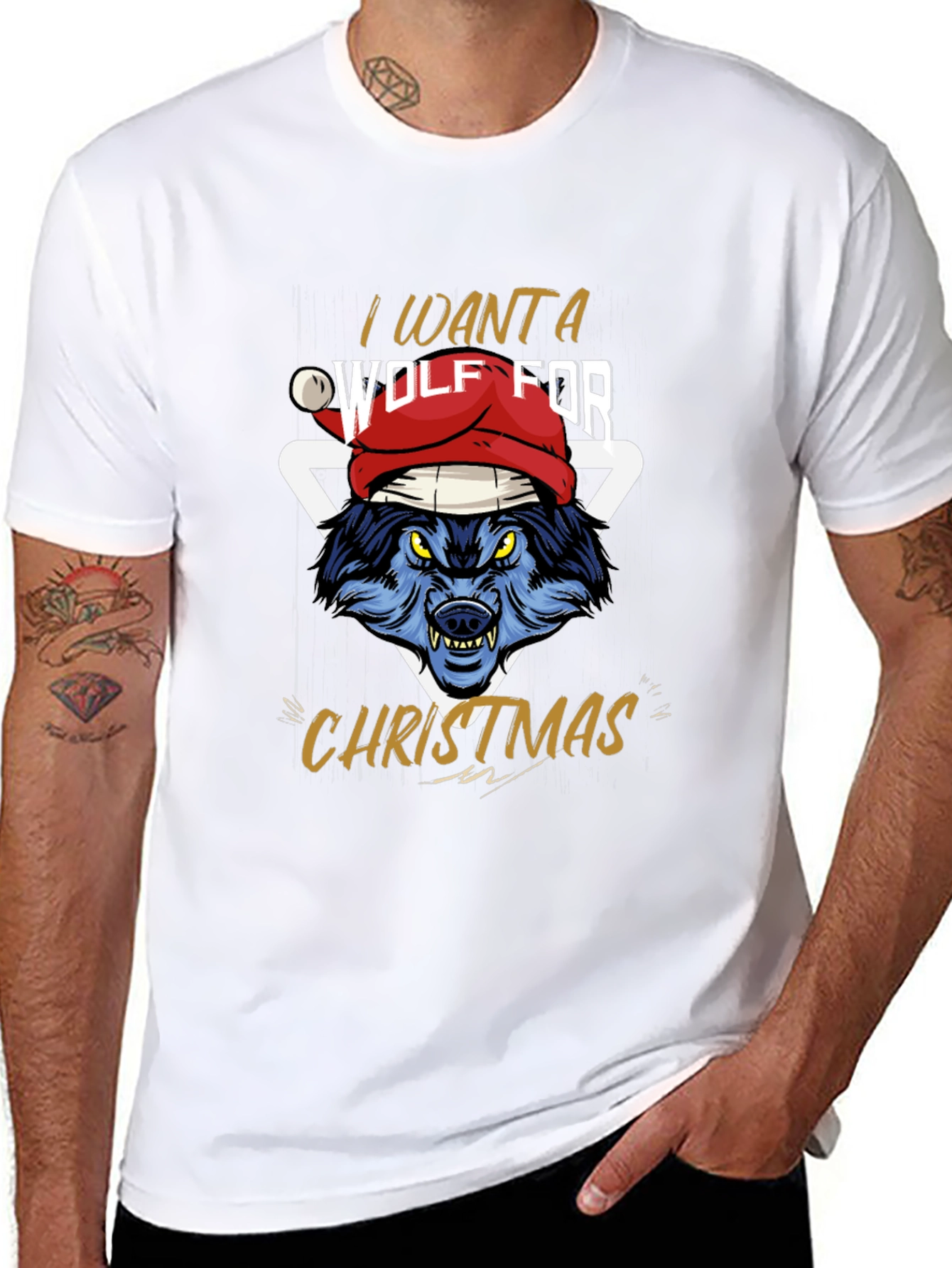 Black Wolf Christmas T-Shirt - I Want A Wolf For Christmas view 8