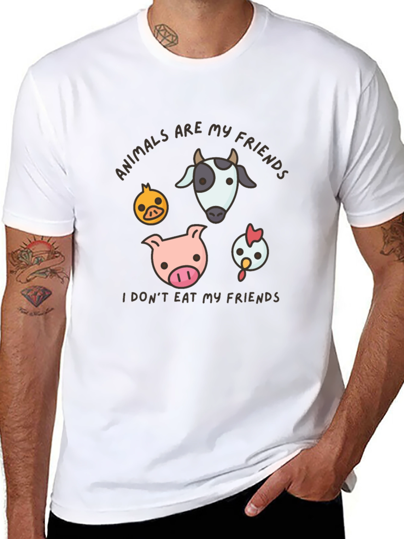 Black Vegan T-Shirt - Animals Are My Friends Tee view 8