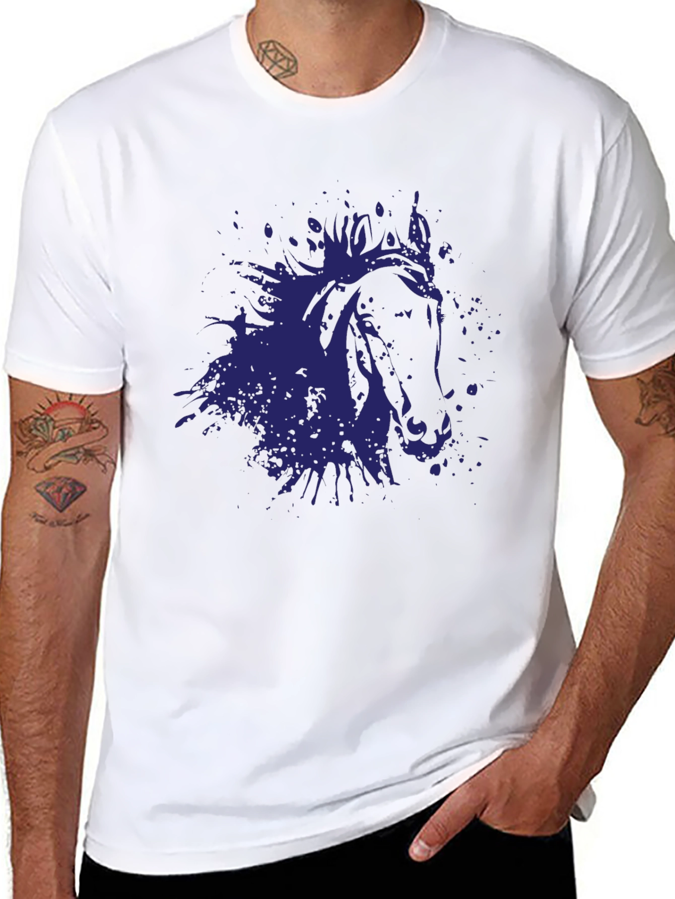 Black Abstract Horse Graphic Black T-Shirt view 8