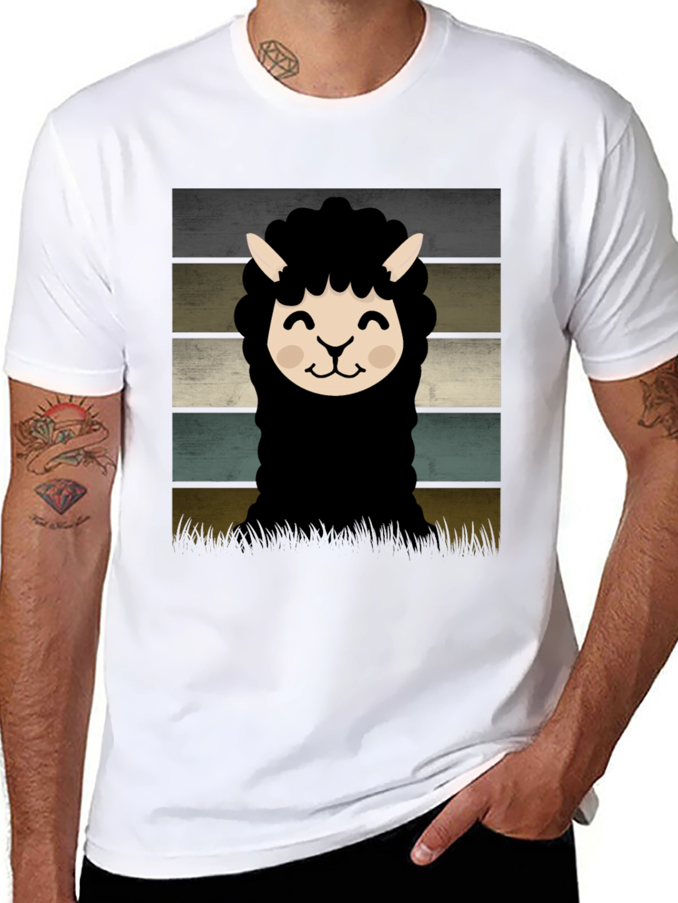 Black Retro Alpaca Graphic Tee - Black Cotton Blend view 8