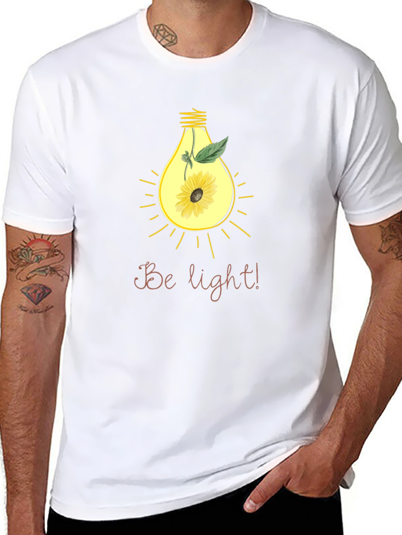 Black Be Light! Sunflower Bulb Graphic Black T-Shirt view 8