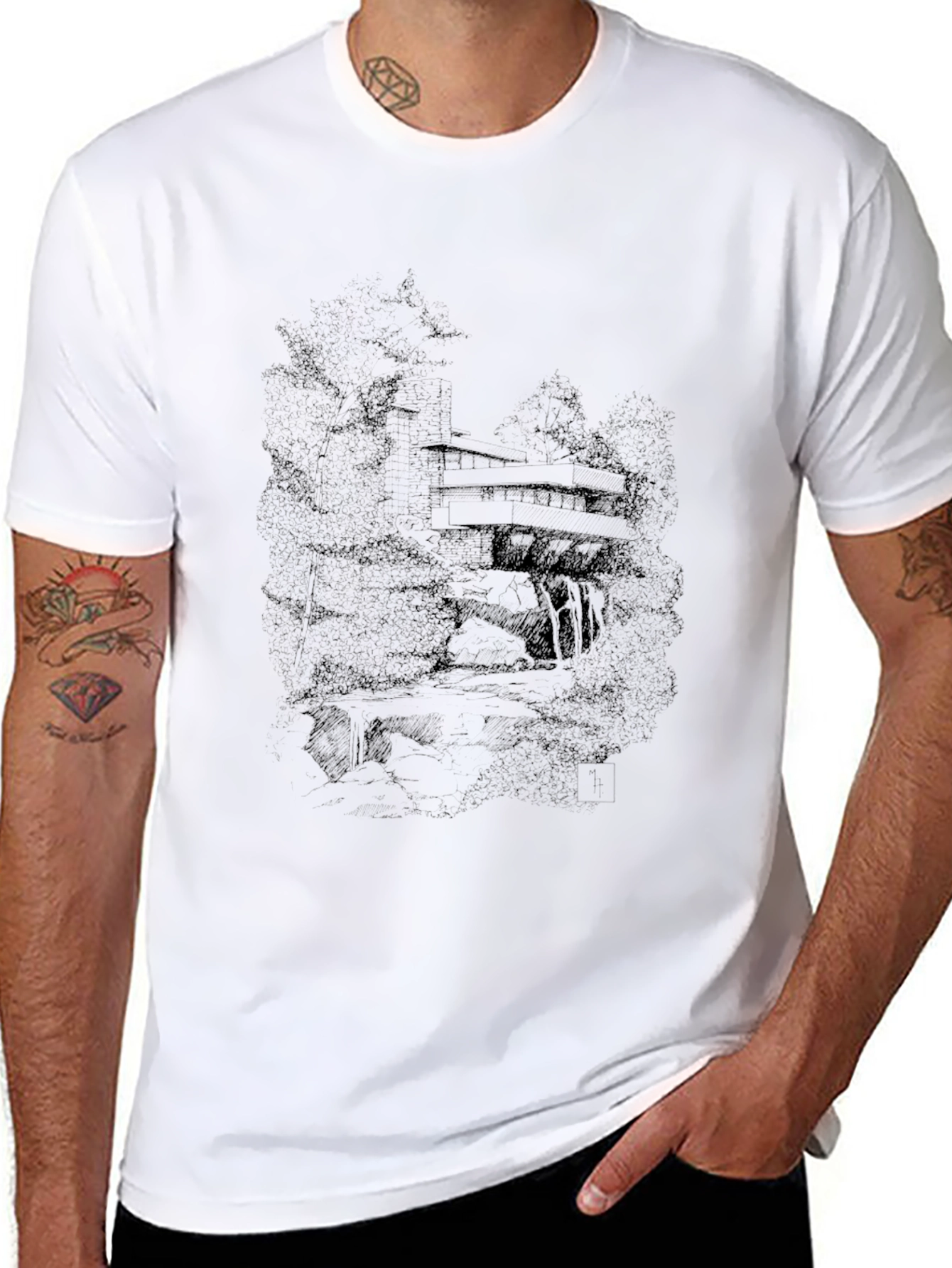 Black Modernist House Graphic Tee - Black Casual T-Shirt view 8