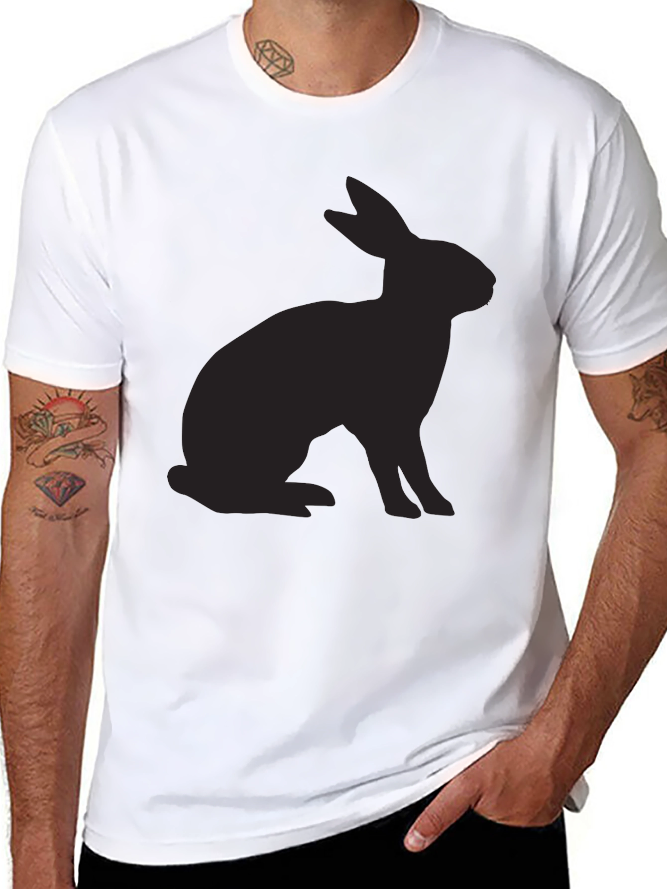 Black Rabbit Silhouette Tee - Stylish Black Cotton T-Shirt view 8