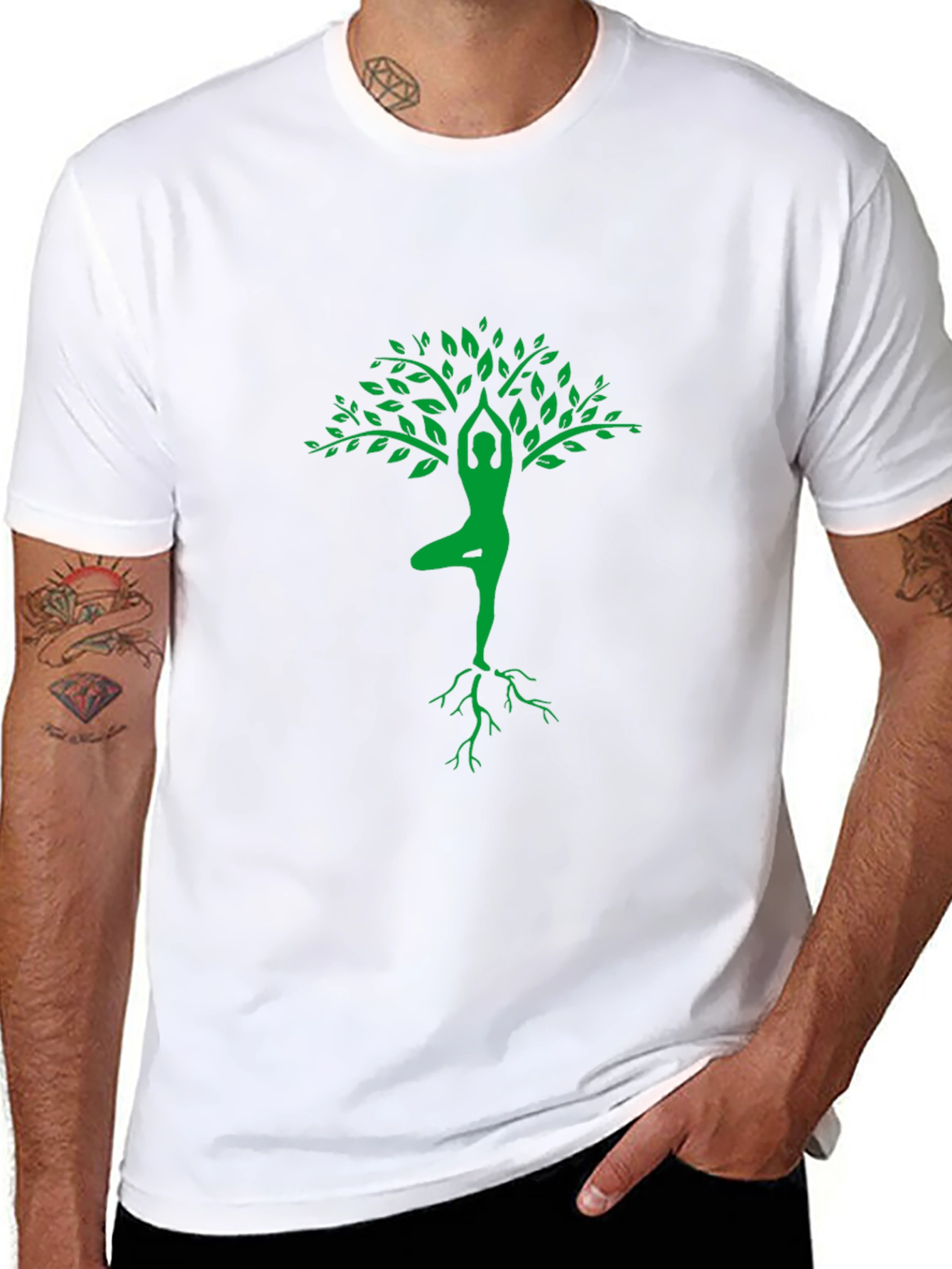 Black Yoga Tree Pose Graphic Tee - Black Cotton view 8