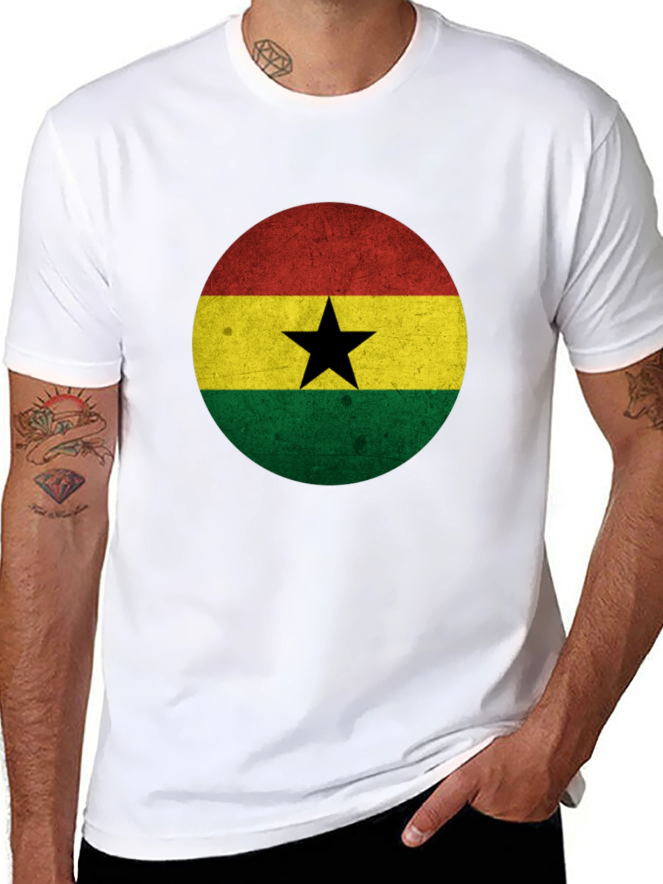 Ghana Flag Graphic T-Shirt - Mens Black Tee - 8