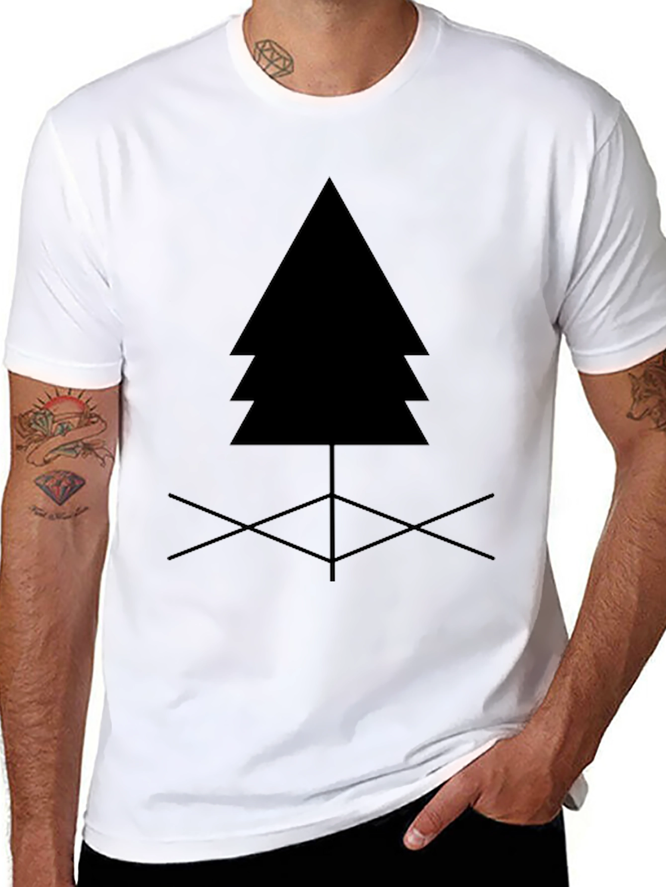 Black Minimalist Tree Graphic Tee - Black Cotton Blend view 8