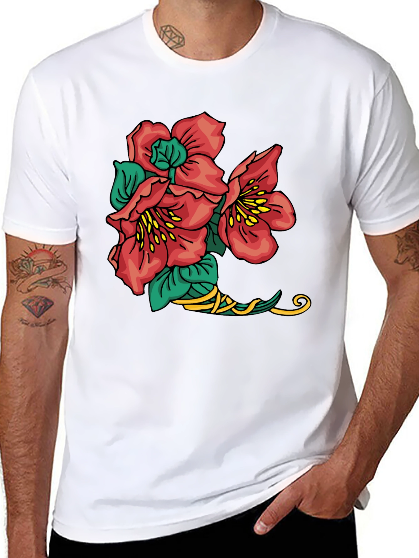 Black Floral Graphic Tee - Black Cotton Casual Shirt view 8