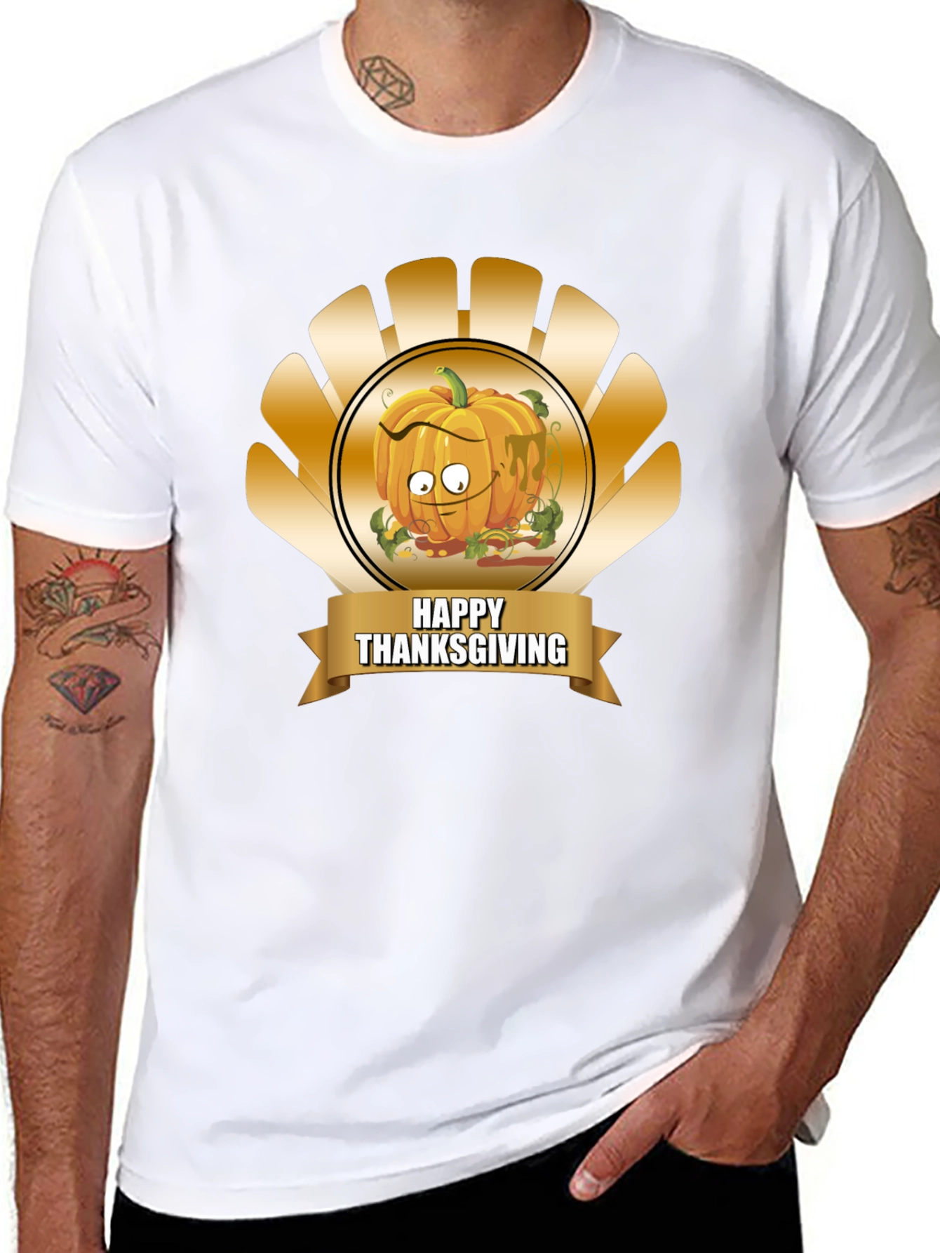 Black Thanksgiving Pumpkin Cartoon T-Shirt view 8