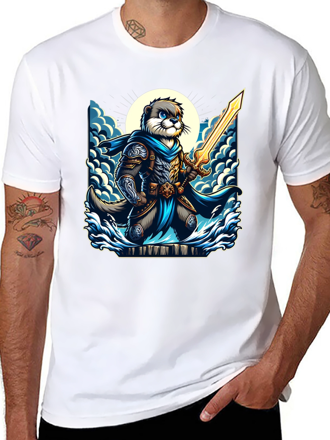 Black Otter Knight T-Shirt - Fantasy Graphic Tee view 8