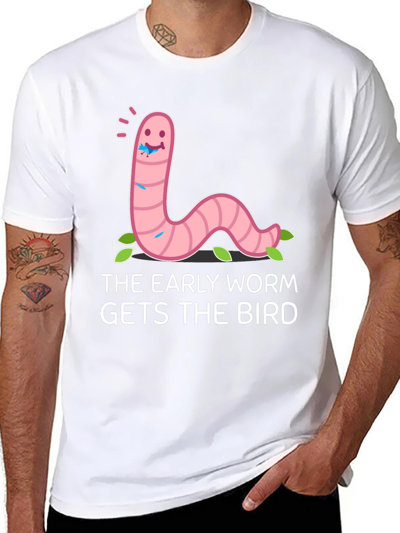 Black Early Worm Gets the Bird Graphic Tee view 8
