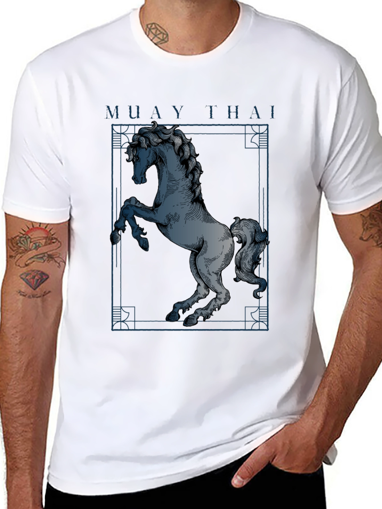 Black Muay Thai Horse Graphic T-Shirt - Black view 8