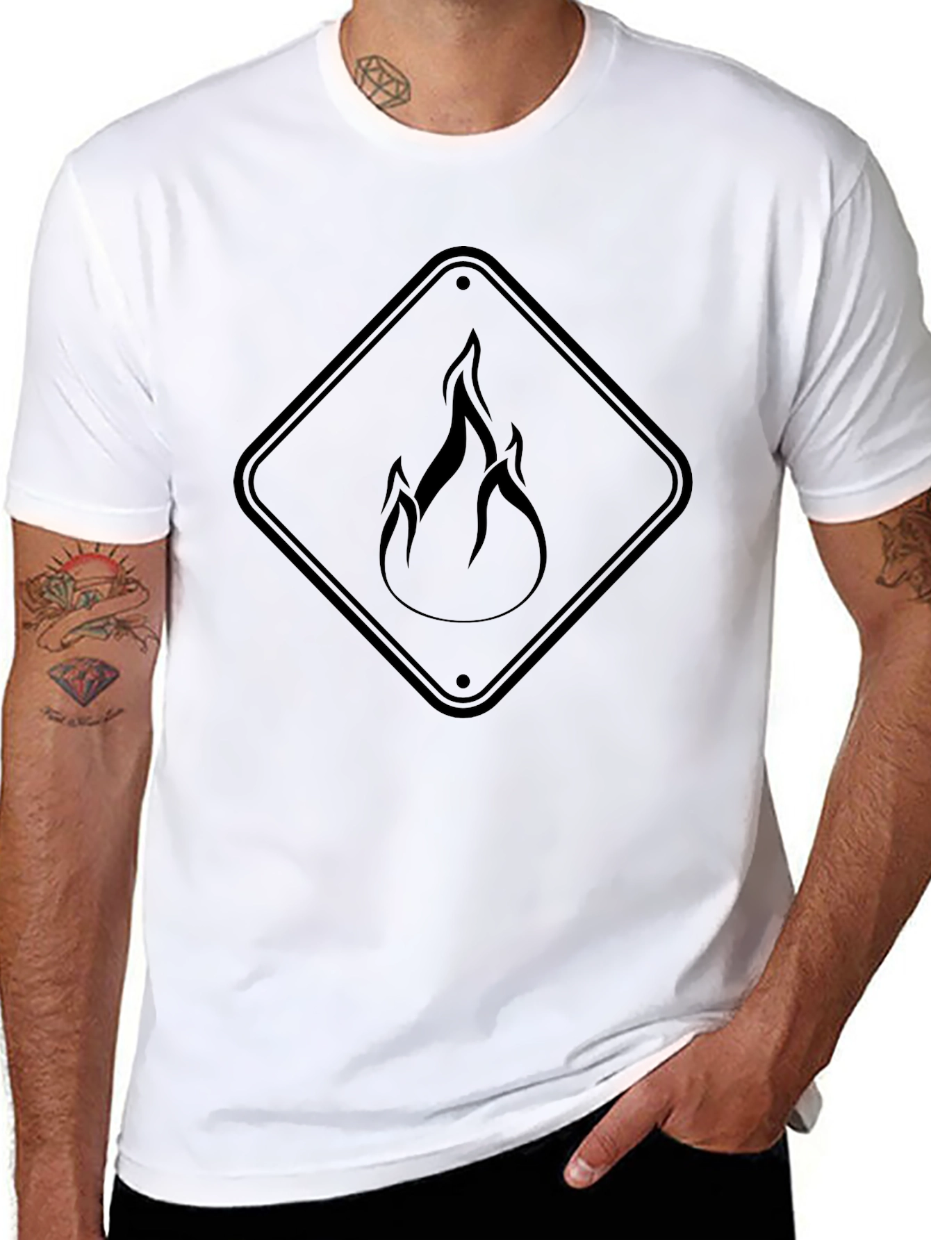 Black Flammable Hazard Symbol Black Graphic Tee view 8