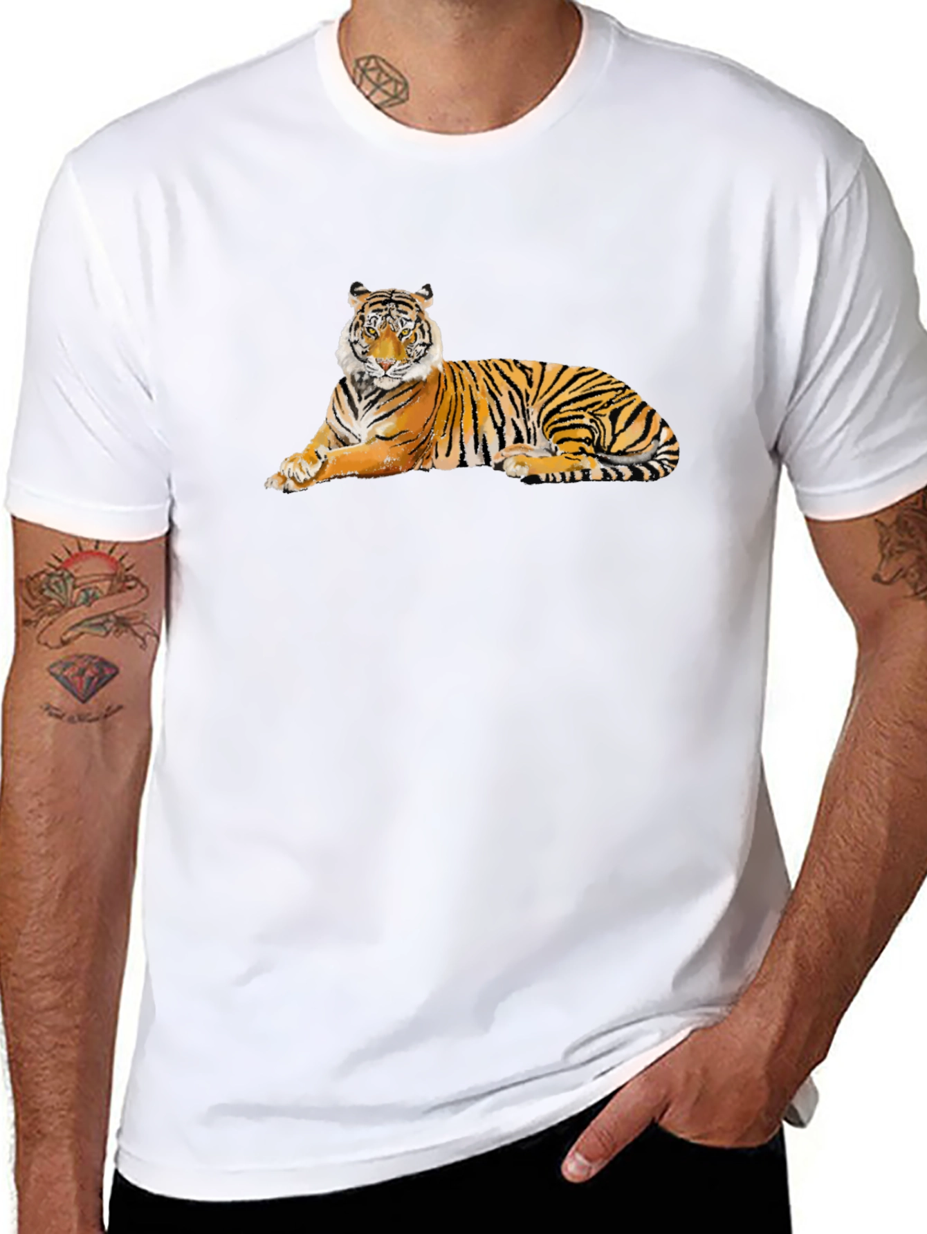 Black Cool Tiger Graphic T-Shirt - Black Cotton Tee view 8