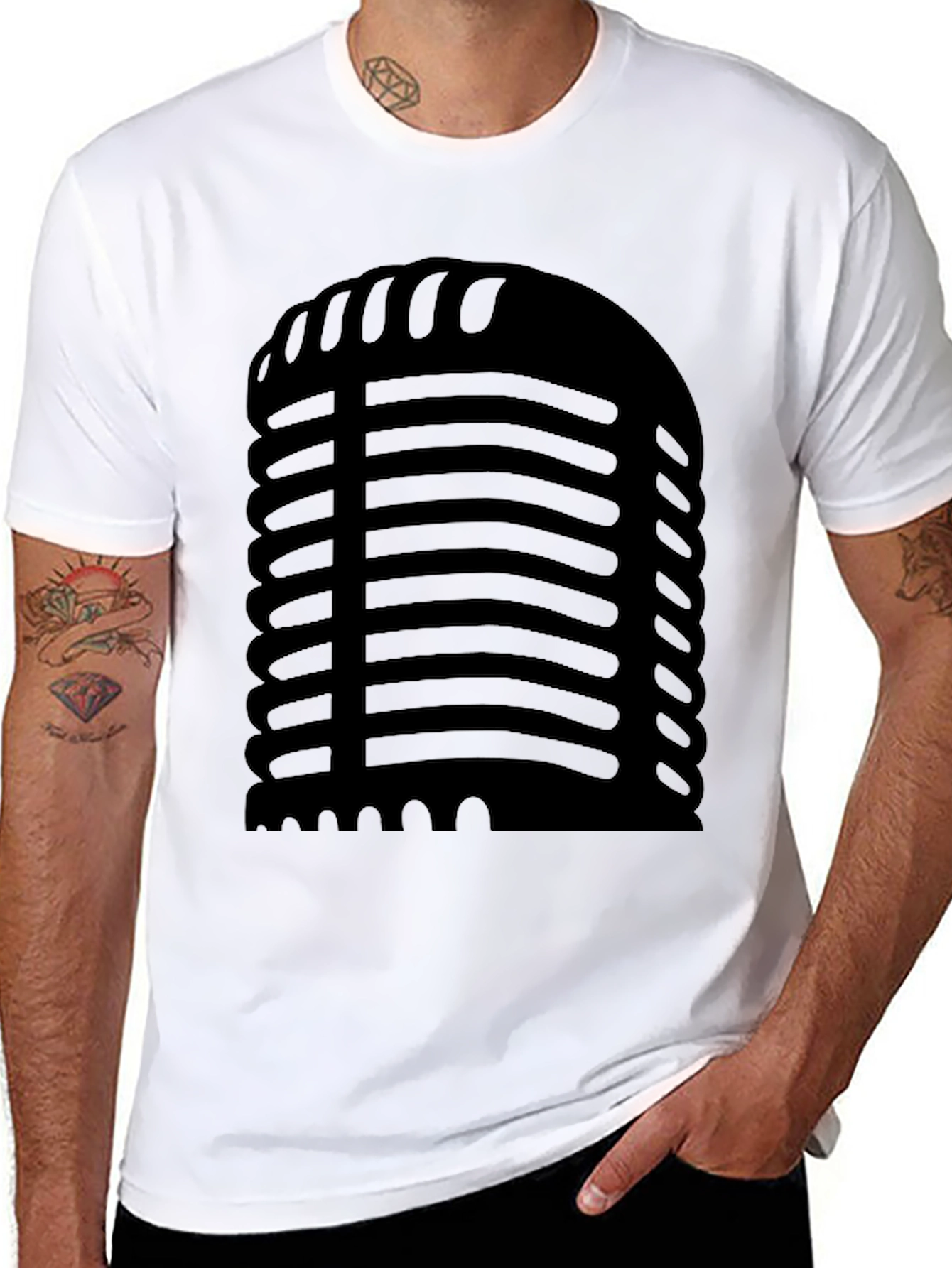 Black Retro Microphone Graphic Black T-Shirt view 8