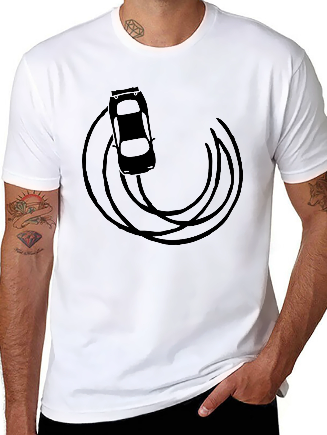 Black Drift Car Graphic Tee - Black Cotton T-Shirt view 8