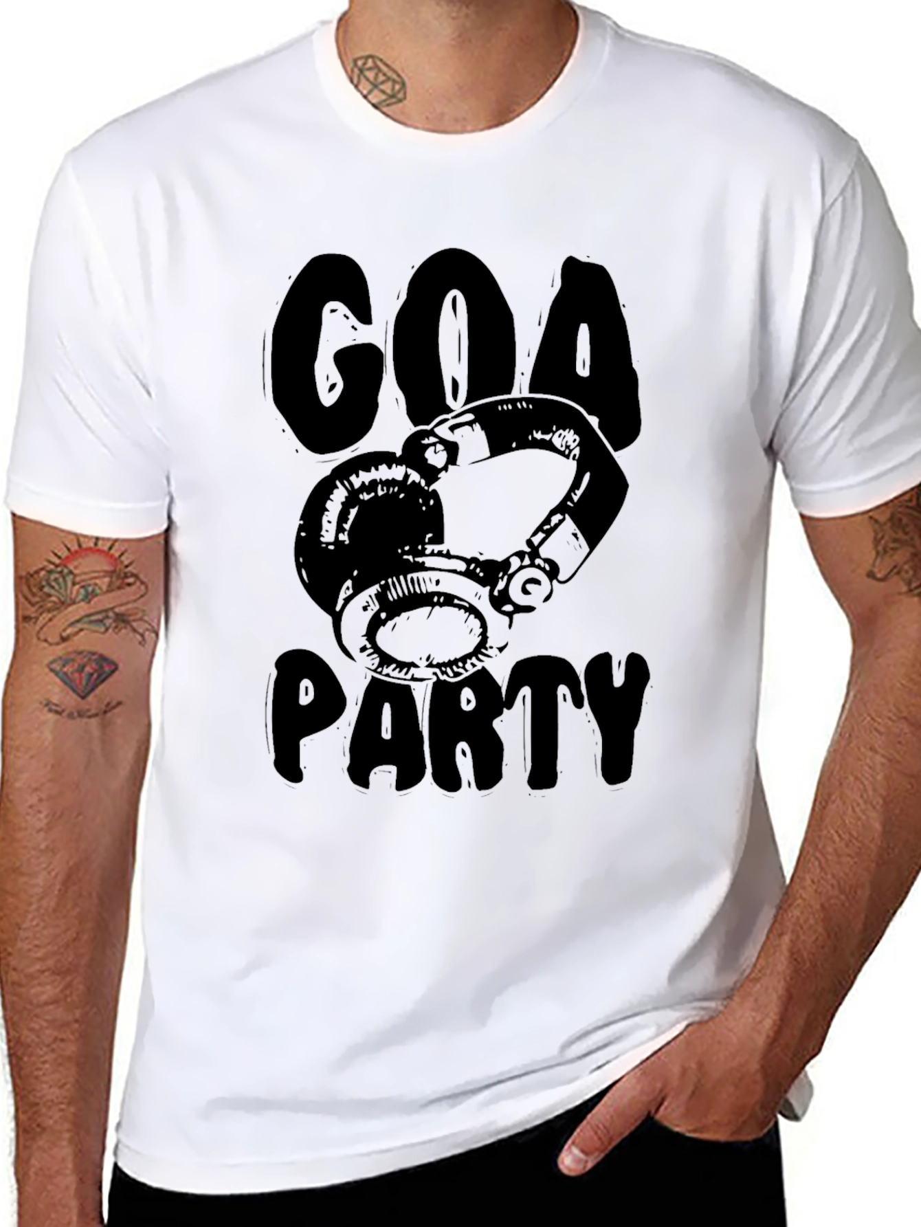 Black Goa Party Black Graphic T-Shirt - Headphones Design view 8