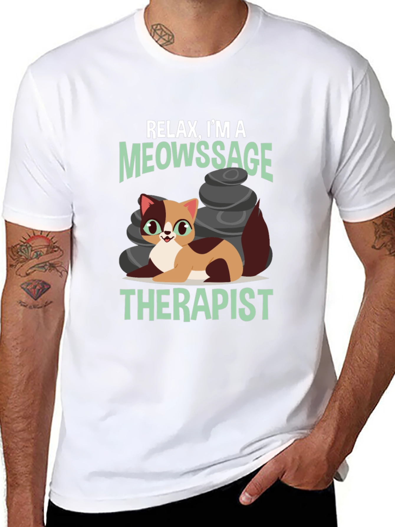 Black Relax, I'm a Meowssage Therapist T-Shirt view 8