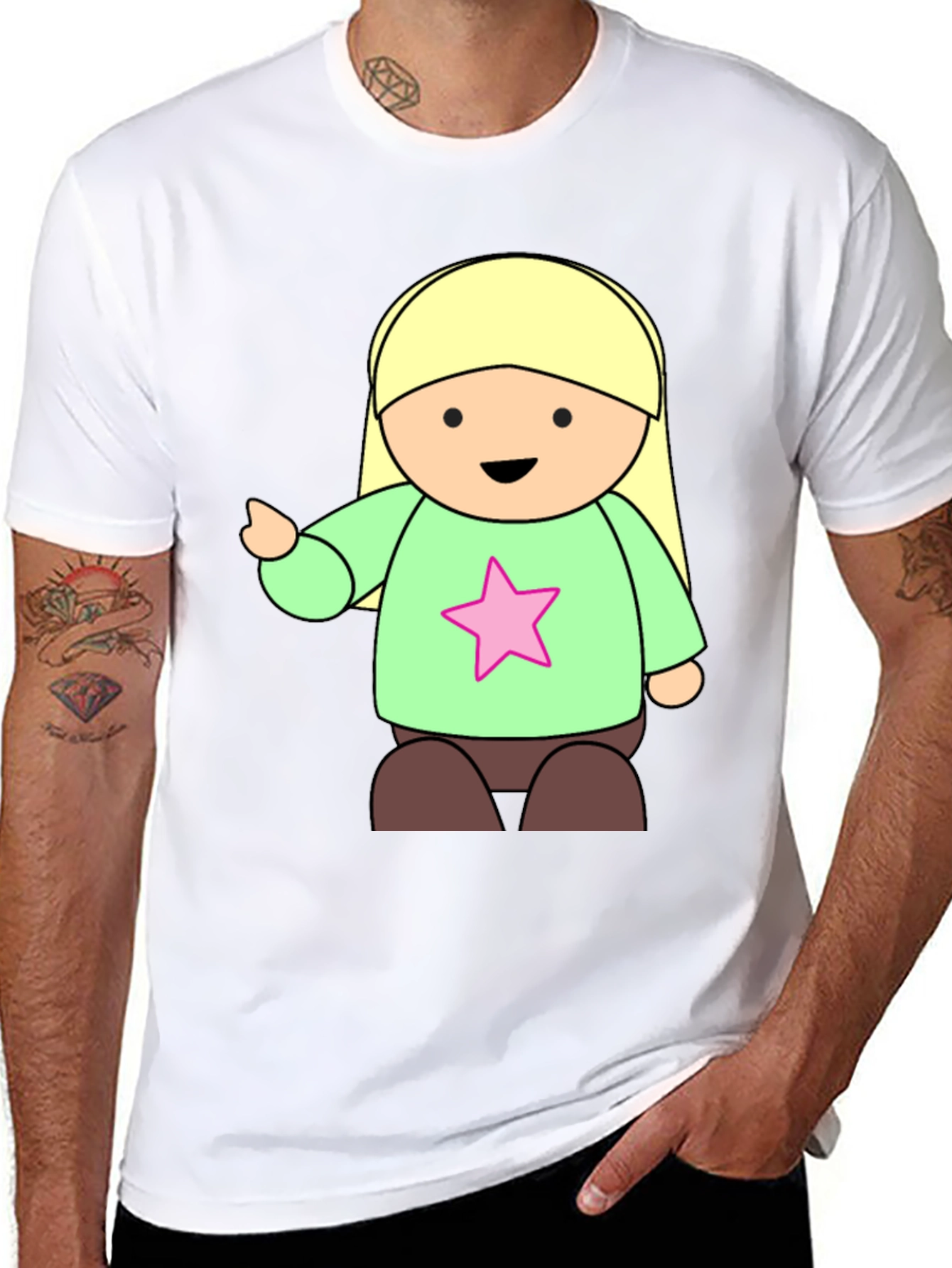 Black Cute Cartoon Girl Star T-Shirt - Black view 8