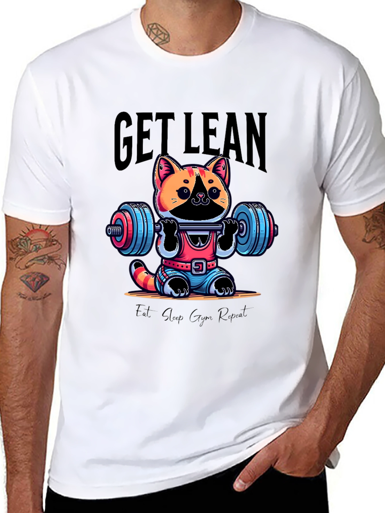 Black Get Lean Cat Gym T-Shirt view 8