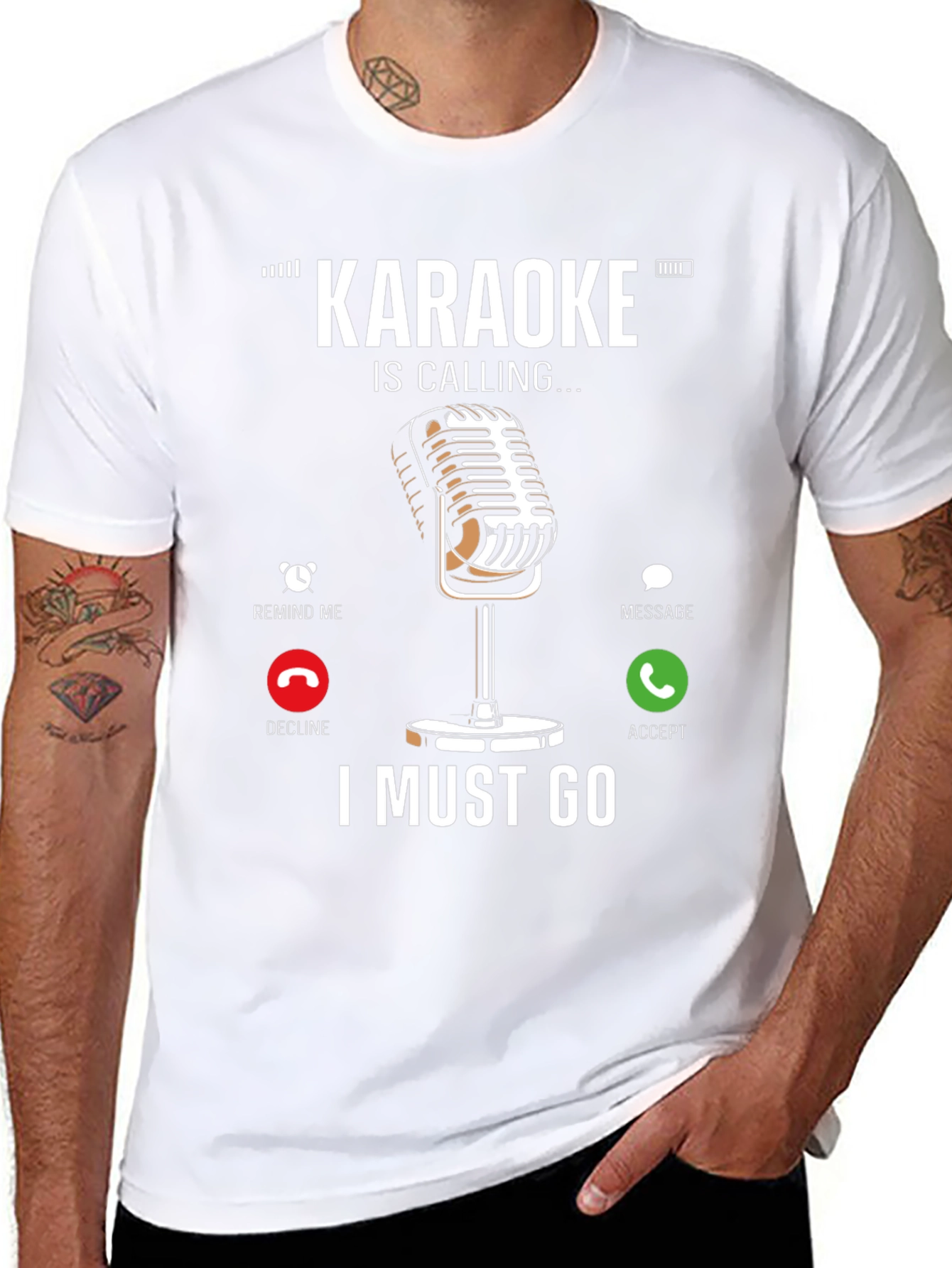 Black Karaoke Calling T-Shirt - Music Lover Tee view 8
