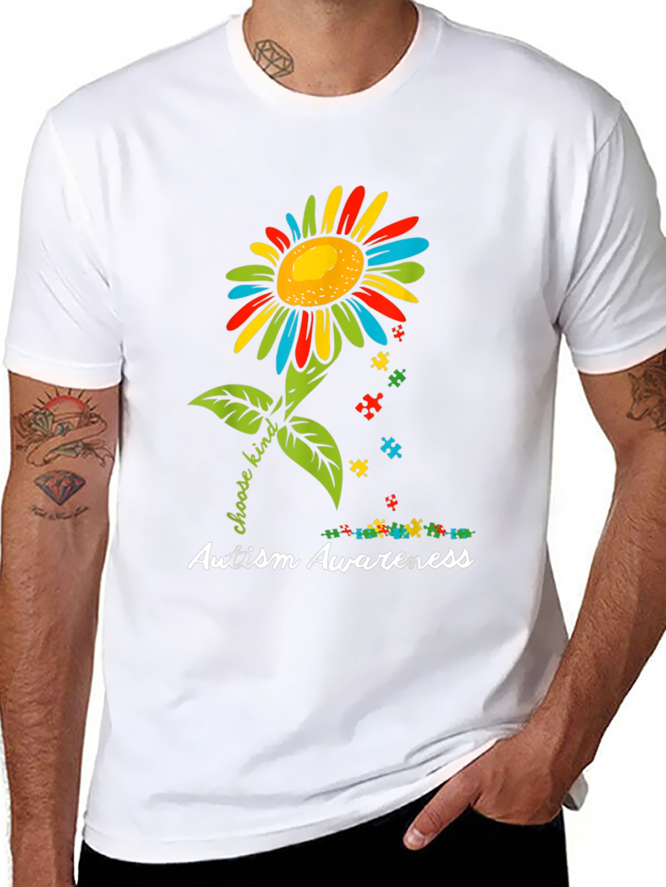 Black Autism Awareness Sunflower T-Shirt - Choose Kind view 8