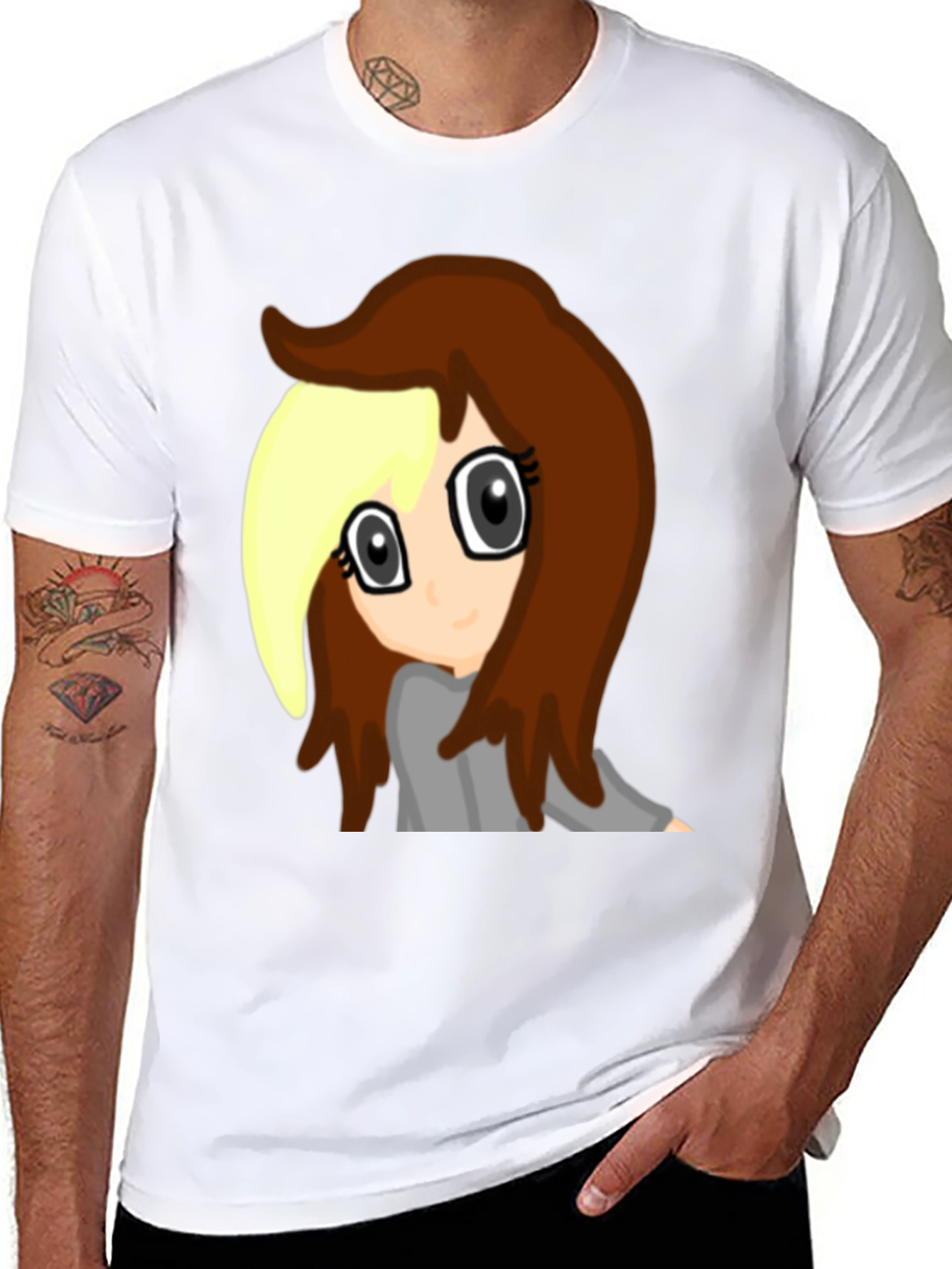 Black Anime Girl Graphic Tee - Black Cotton Comfort view 8