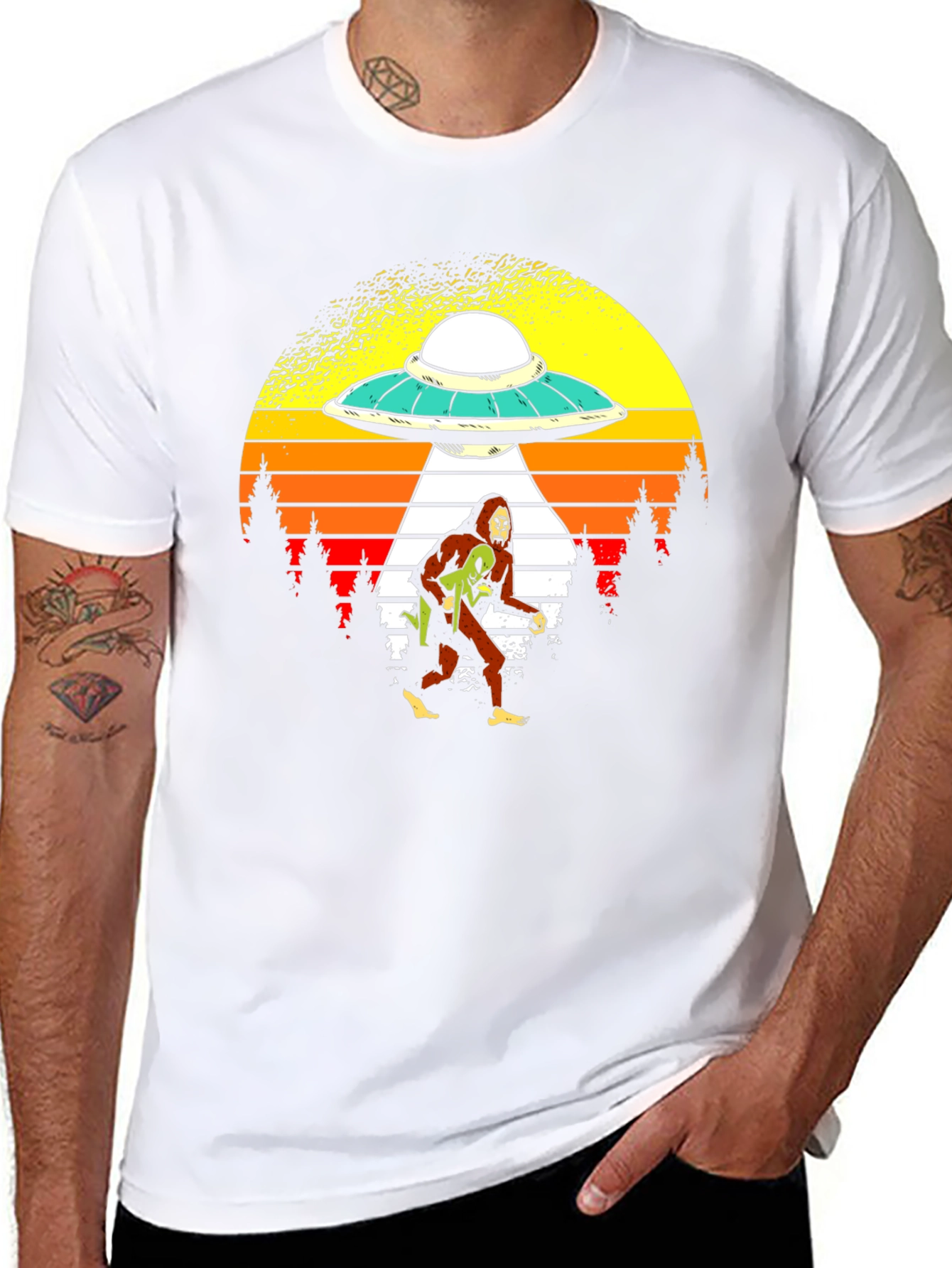 Black Bigfoot Alien Abduction Graphic Tee view 8