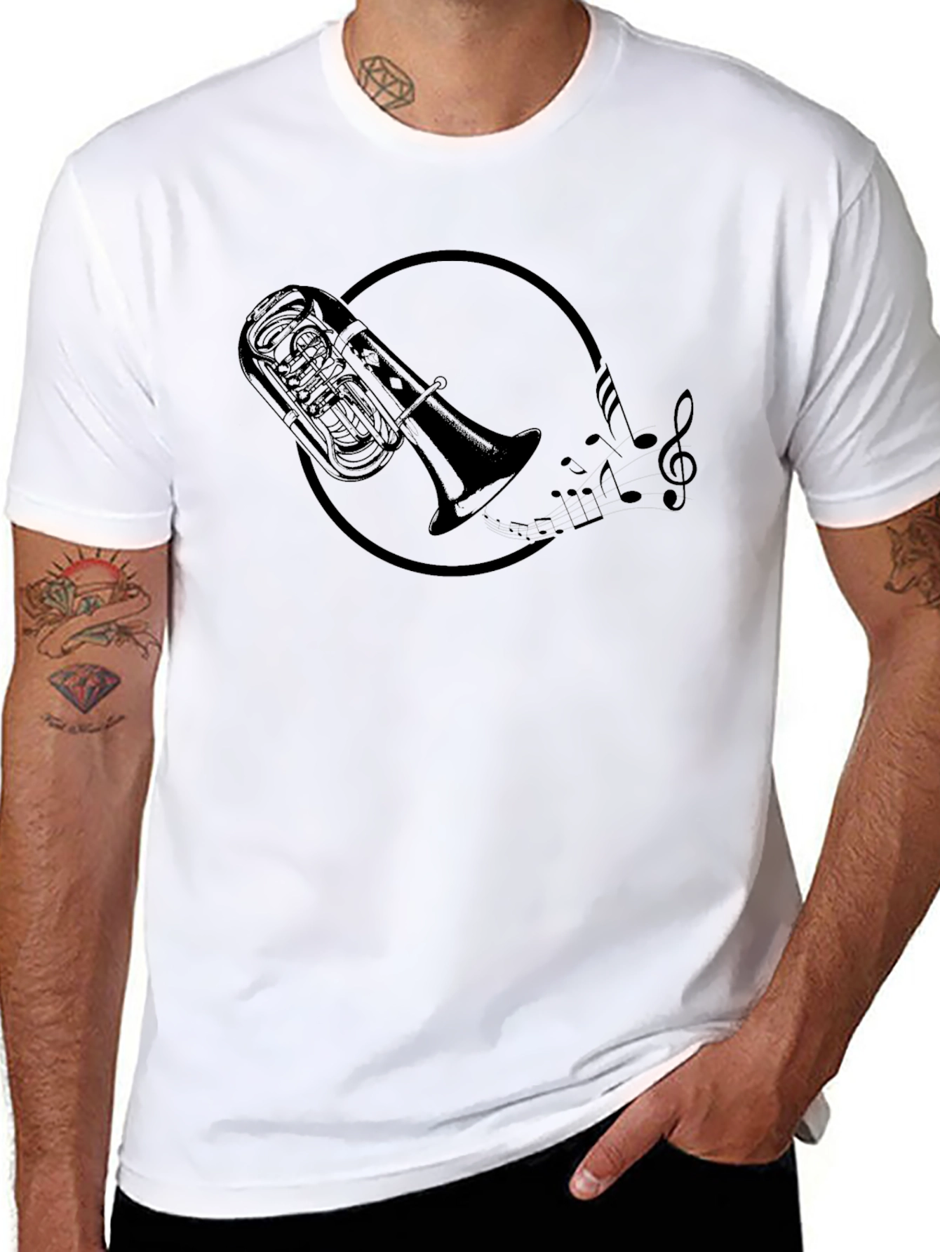 Black Tuba Music Notes Graphic Black T-Shirt view 8
