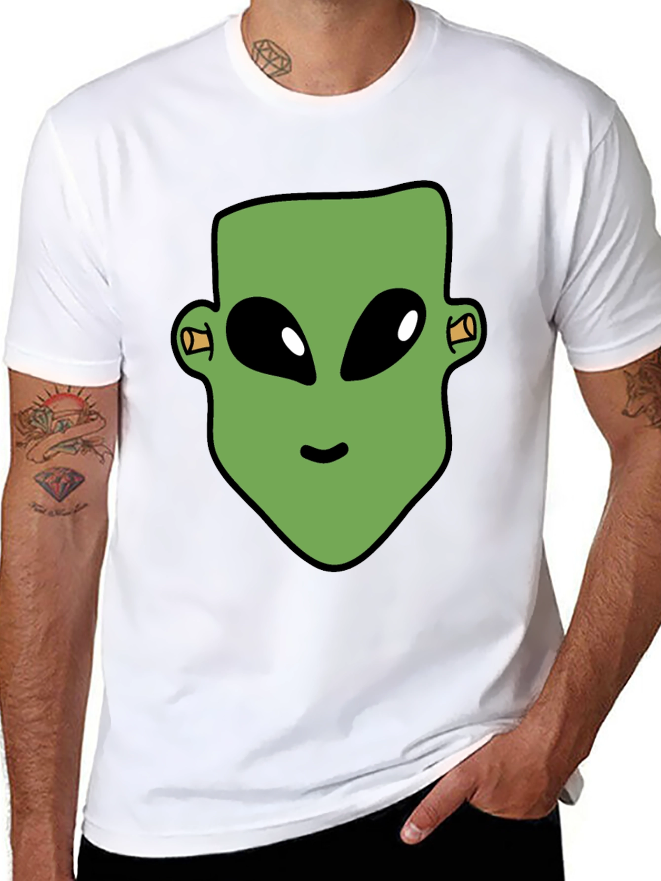 Black Alien Head Graphic Print Black T-Shirt view 8