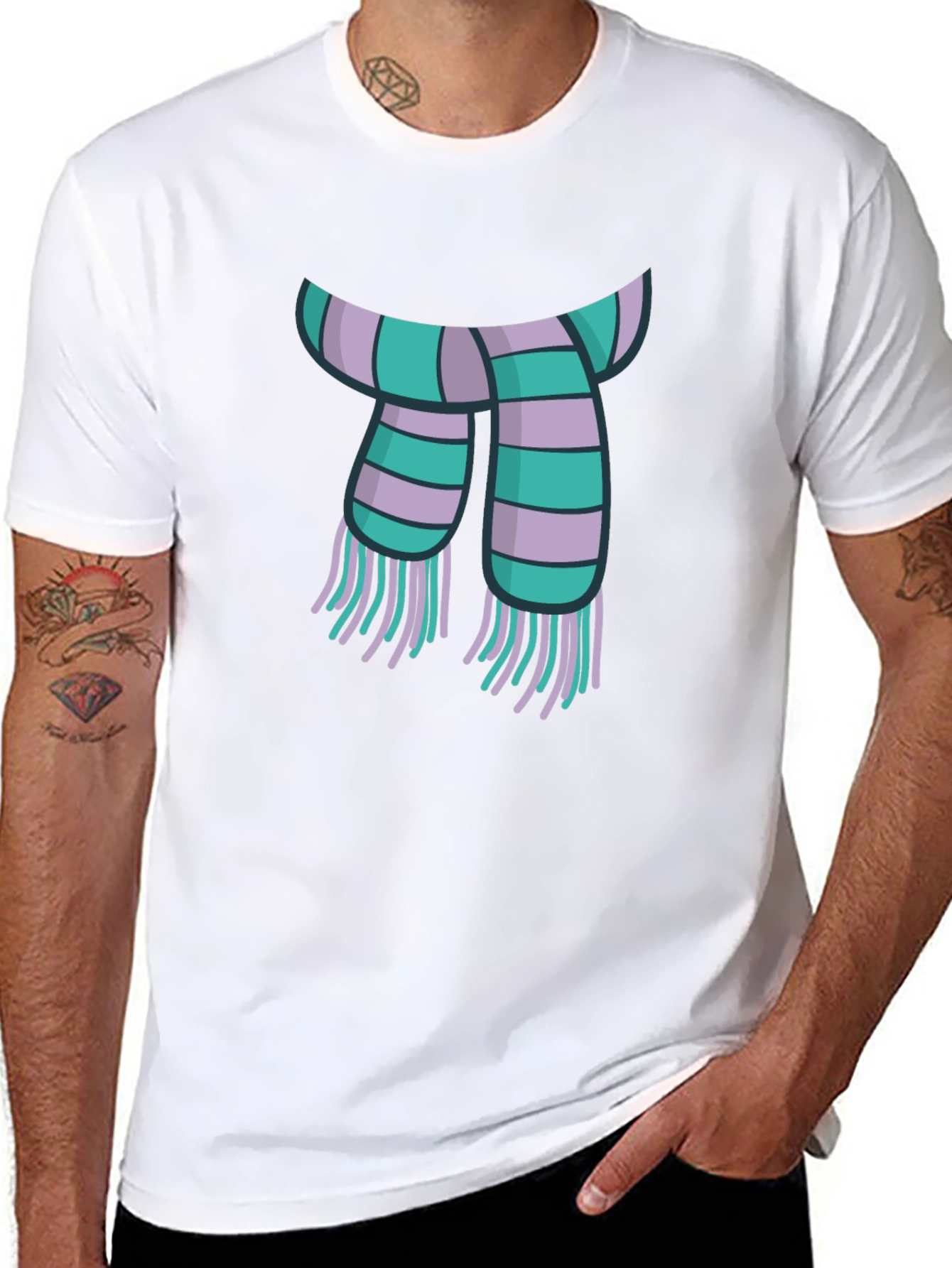 Black Striped Scarf Graphic Tee - Casual Style view 8