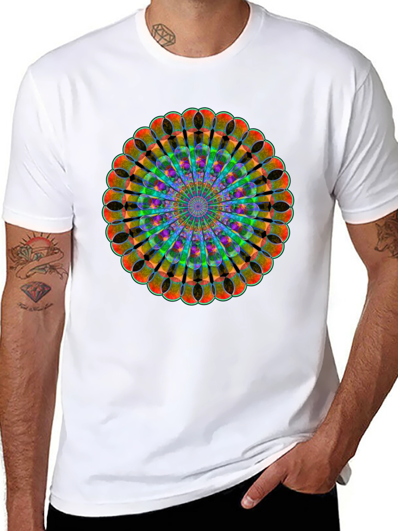 Black Kaleidoscope Mandala Black T-Shirt view 8