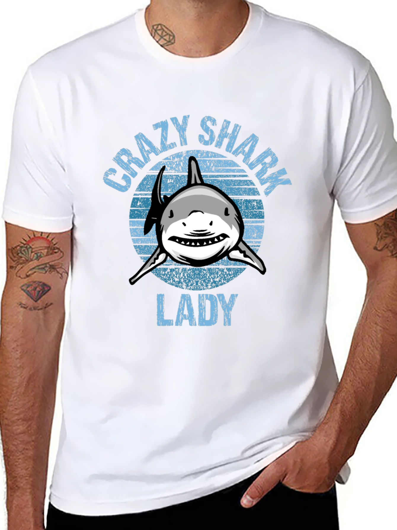 Black Crazy Shark Lady Graphic T-Shirt - Black view 8
