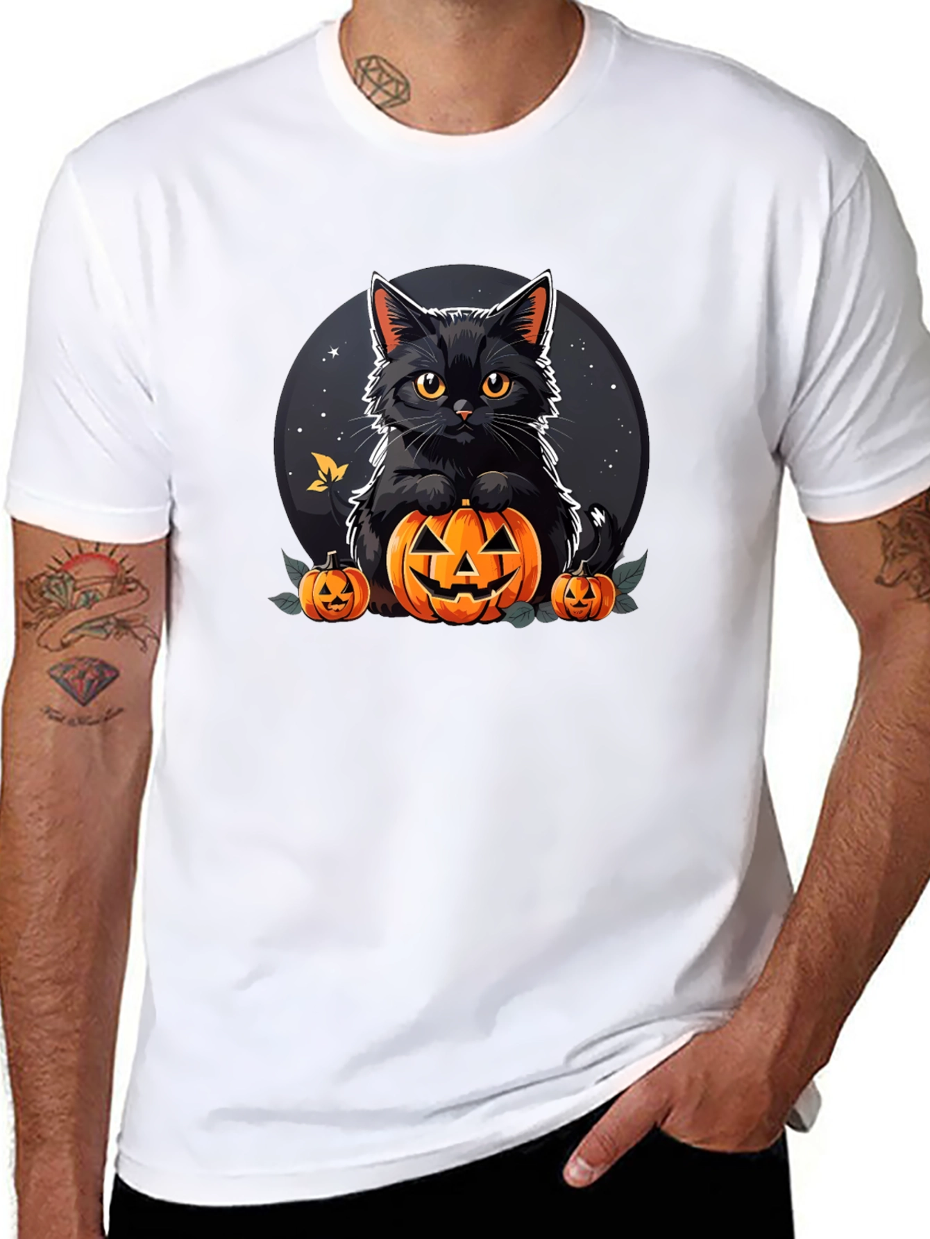 Black Halloween Cat Pumpkin T-Shirt view 8