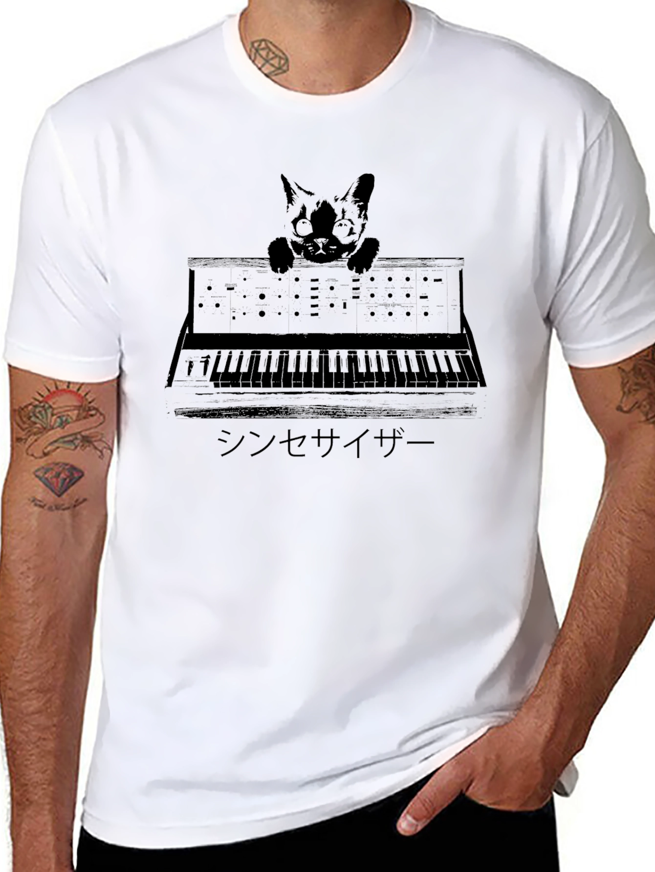 Black Cat Synthesizer T-Shirt - Unisex view 8