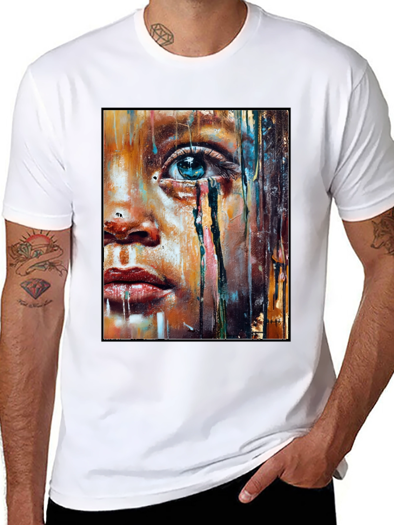 Black Artistic Portrait Graphic T-Shirt - Black view 8