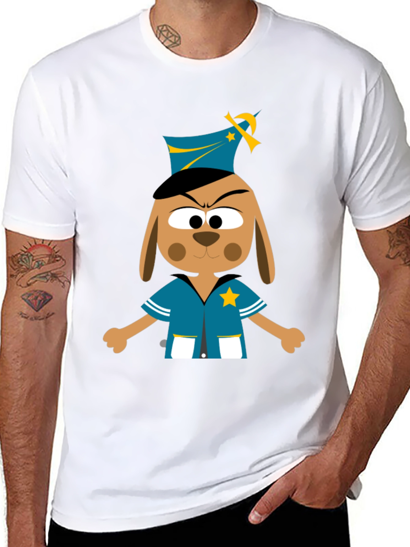 Black Cartoon Dog Cop T-Shirt - Novelty Graphic Tee view 8