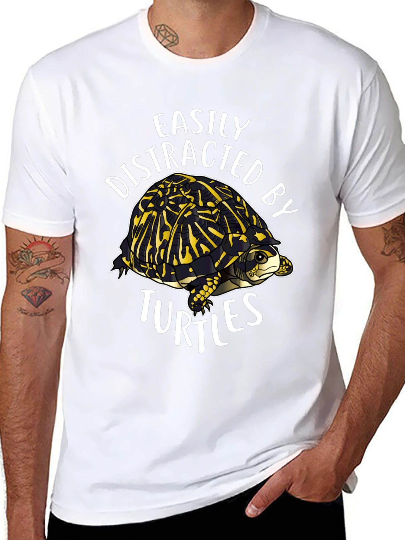 Black Easily Distracted By Turtles Black Graphic T-Shirt view 8